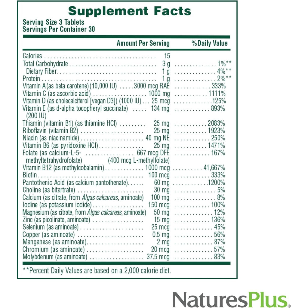 Naturesplus Source of Life No Iron - 90 Tablets - Multivitamin & Mineral Supplement with Vitamin D3 - Supports Natural Energy & Well-Being - Gluten Free, Vegetarian - 30 Servings