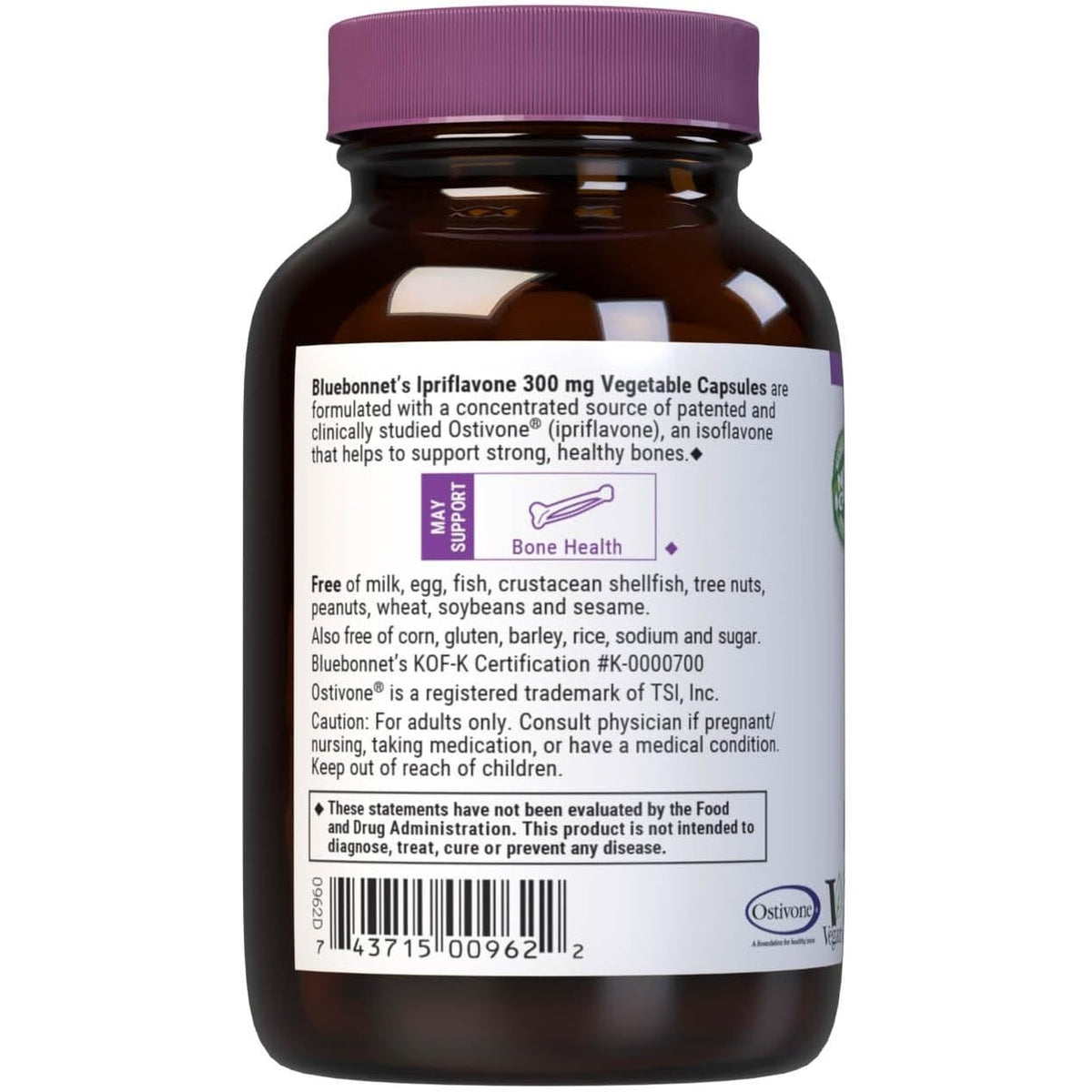 Bluebonnet Nutrition Ipriflavone 300Mg – for Bone Health* – Ostivone Source - Non-Gmo, Vegan, Kosher Certified, Gluten-Free, Soy-Free, Dairy-Free – 60 Vegetable Capsules, 60 Servings