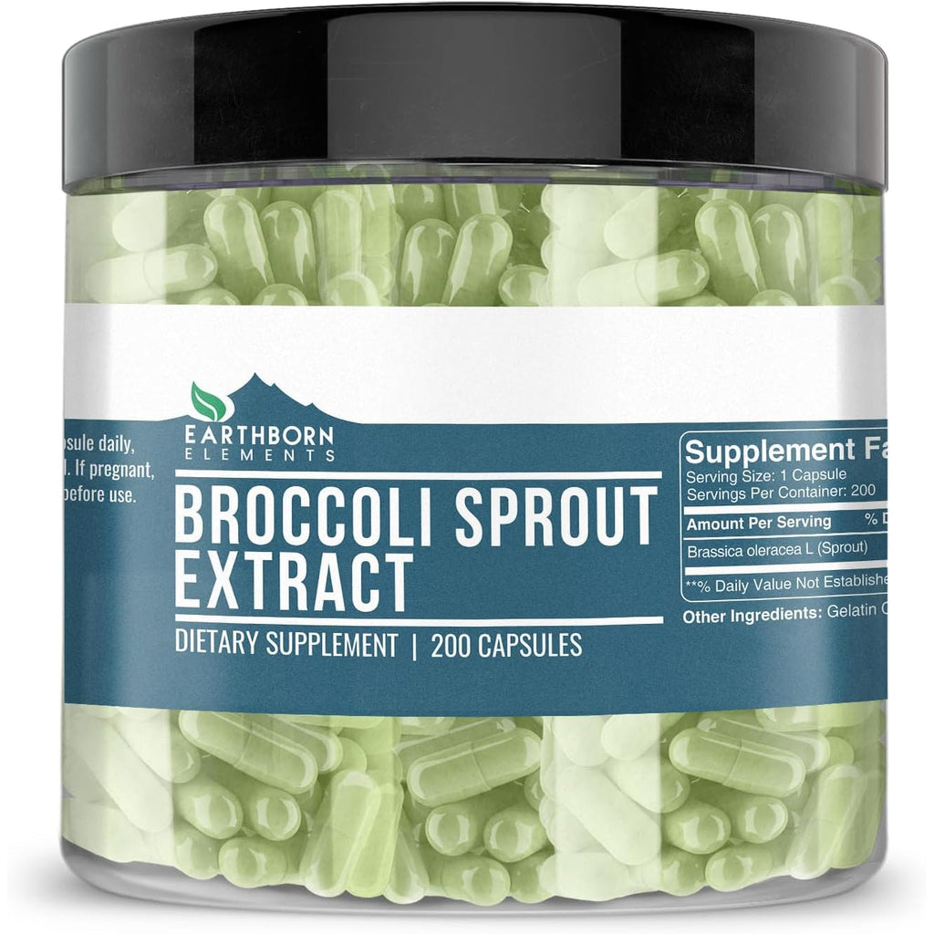 Earthborn Elements Broccoli Extract 200 Capsules, Pure & Undiluted, No Additives