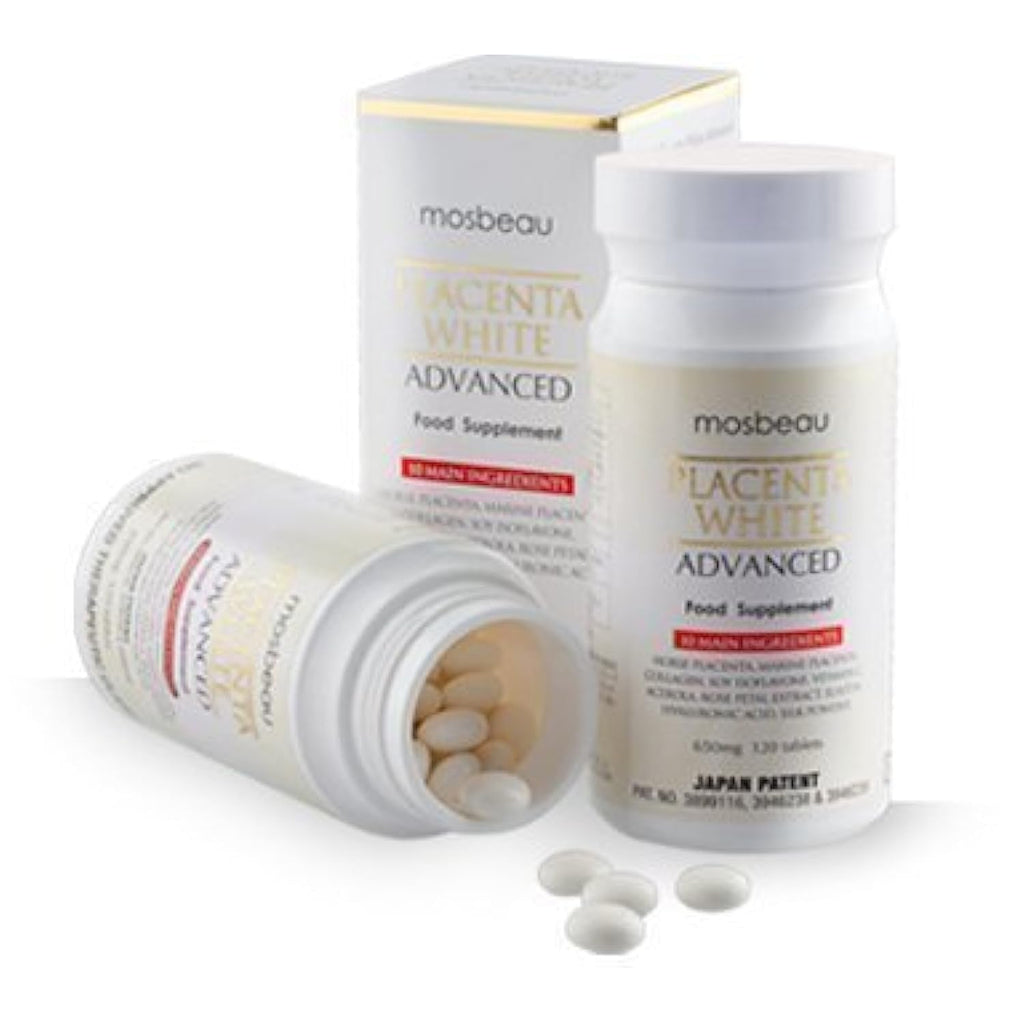 Mosbeau Placenta White Advanced Supplement for Skin Whitening 2015 Japan Patented Twice as Effective as Glutathione (120 Tablets)