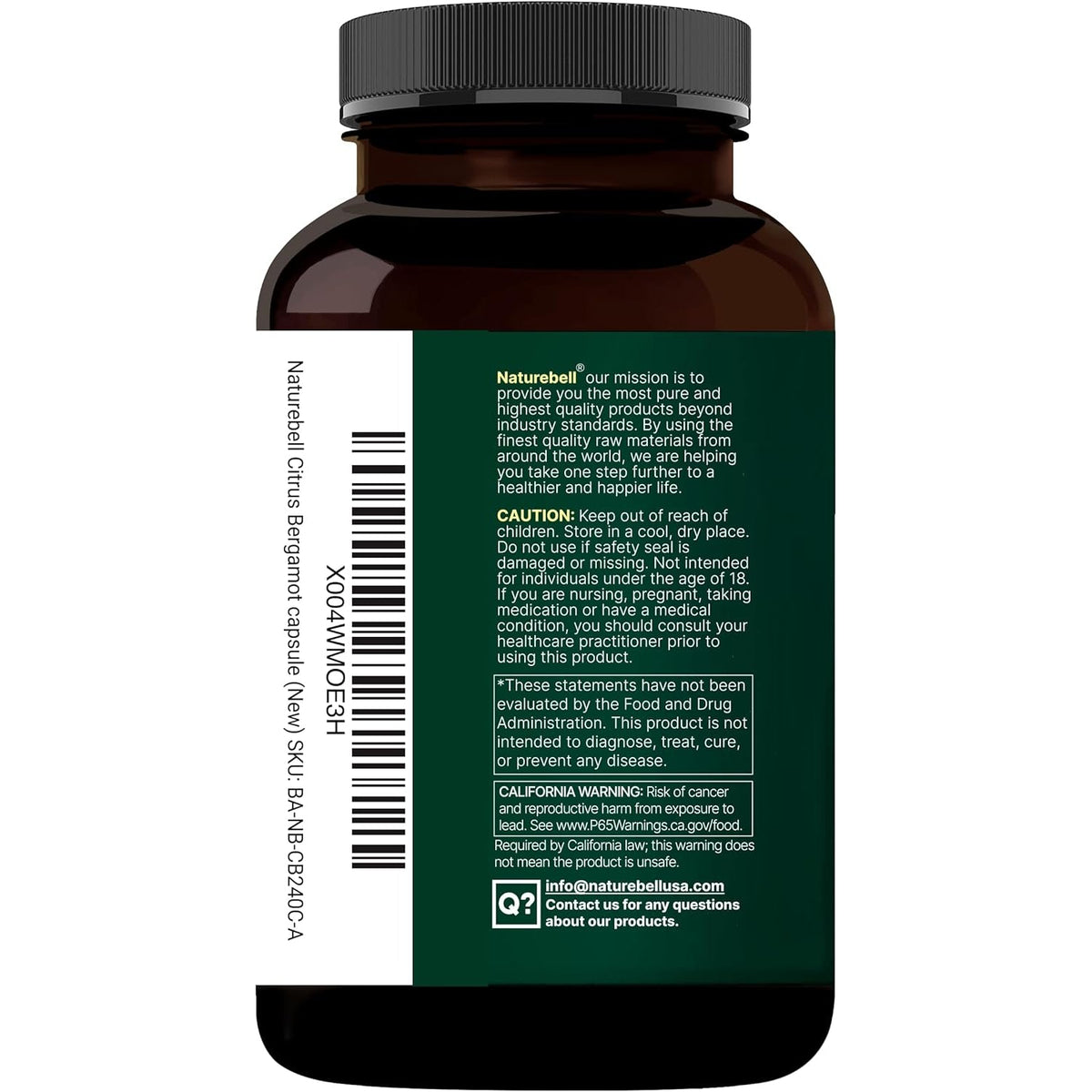 Naturebell Citrus Bergamot, 240 Vegetarian Capsules – Real Fruit Extract with Polyphenolic Flavanones – Non-Gmo, Cgmp Certified