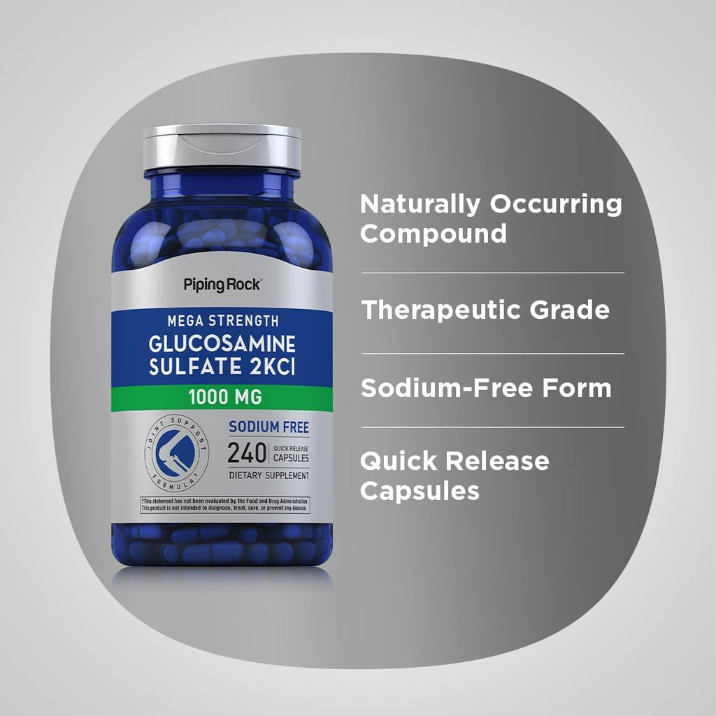 Piping Rock Glucosamine Sulfate 1000Mg | 240 Capsules | Mega Strength | Joint Support | Sodium Free | Non-Gmo & Gluten Free Supplement