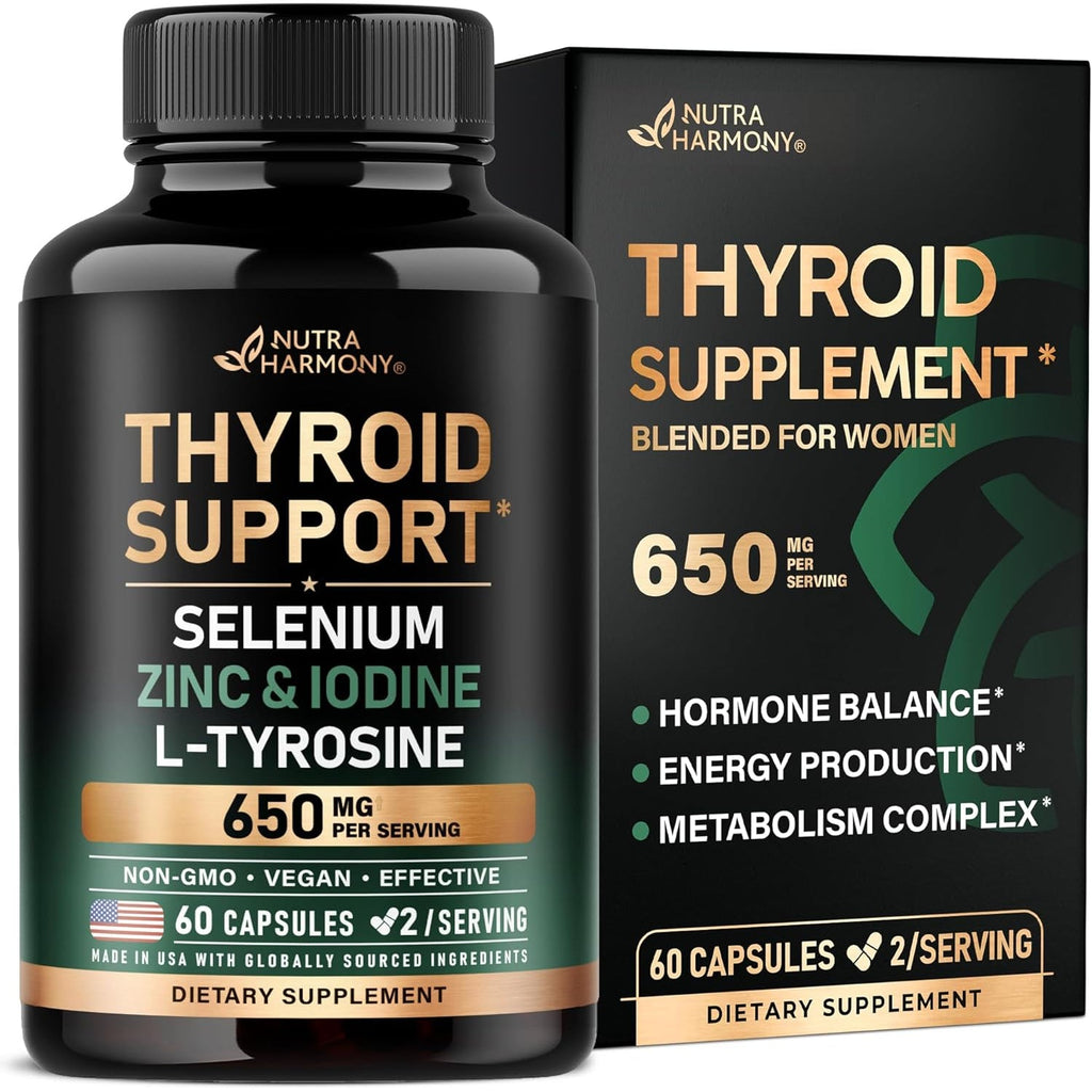 Thyroid Support for Women - Selenium 200 Mcg | Astragalus | Zinc & Iodine | L-Tyrosine | Adaptogen Herbs - 21-In-1 Antioxidant & Immune Support - Vegan, Non-Gmo - Lab Tested - 60 Capsules