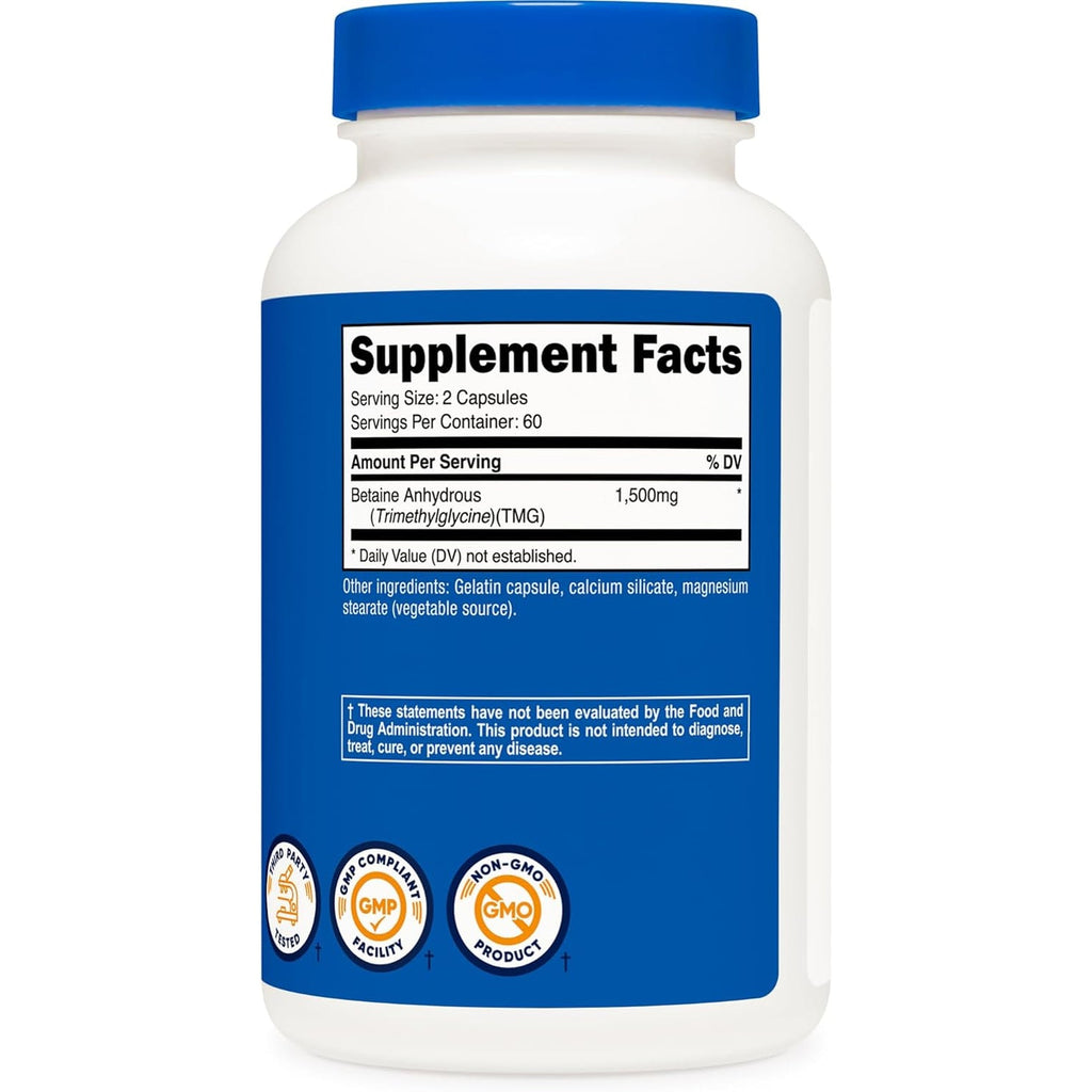 Nutricost Betaine Anhydrous Capsules 1500Mg, 60 Servings - Gluten Free, Non-Gmo, 750Mg per Cap, 120 Capsules