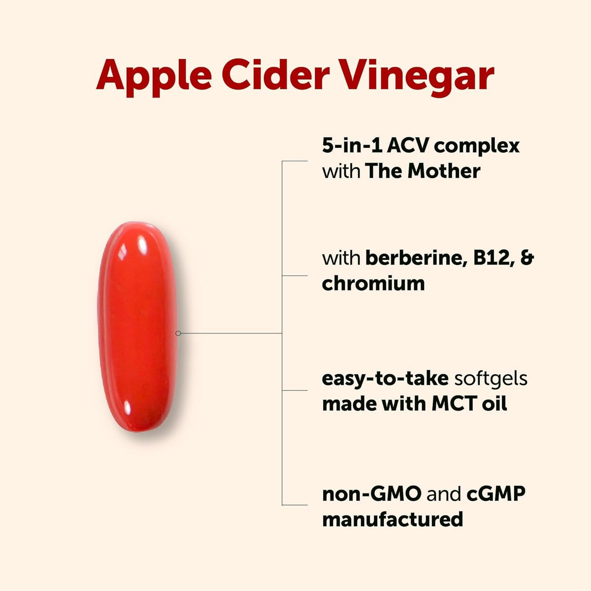 Micro Ingredients Apple Cider Vinegar with the Mother, 240 Softgels | 5-In-1 ACV with Methylated Vitamin B12, Chromium, Berberine & Ceylon Cinnamon | Made with MCT Oil | Non-Gmo