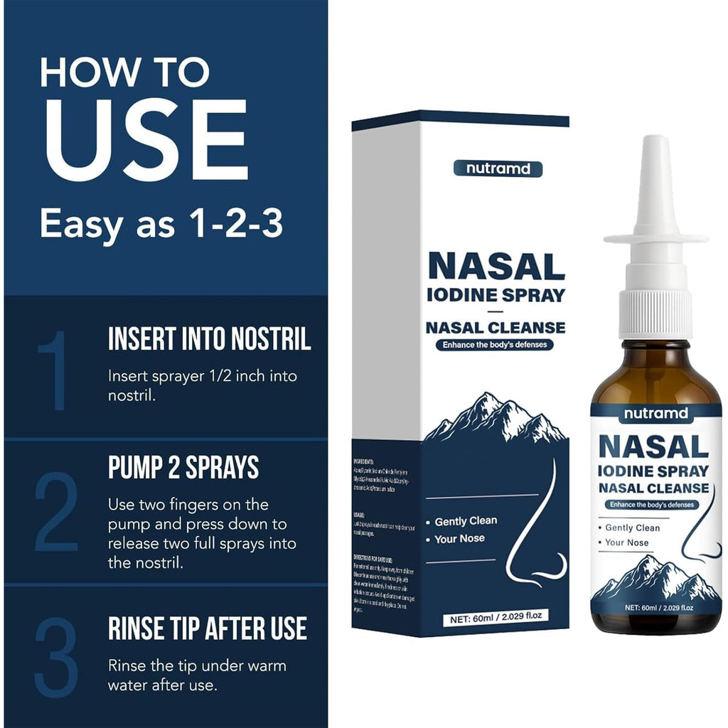 Nutramd Iodine Nasal Spray – Cleanses & Refreshes Your Nasal Passages – Iodine & Fulvic Acid Blend – 100% Natural Mineral Formula – 60 Ml (1Pc)