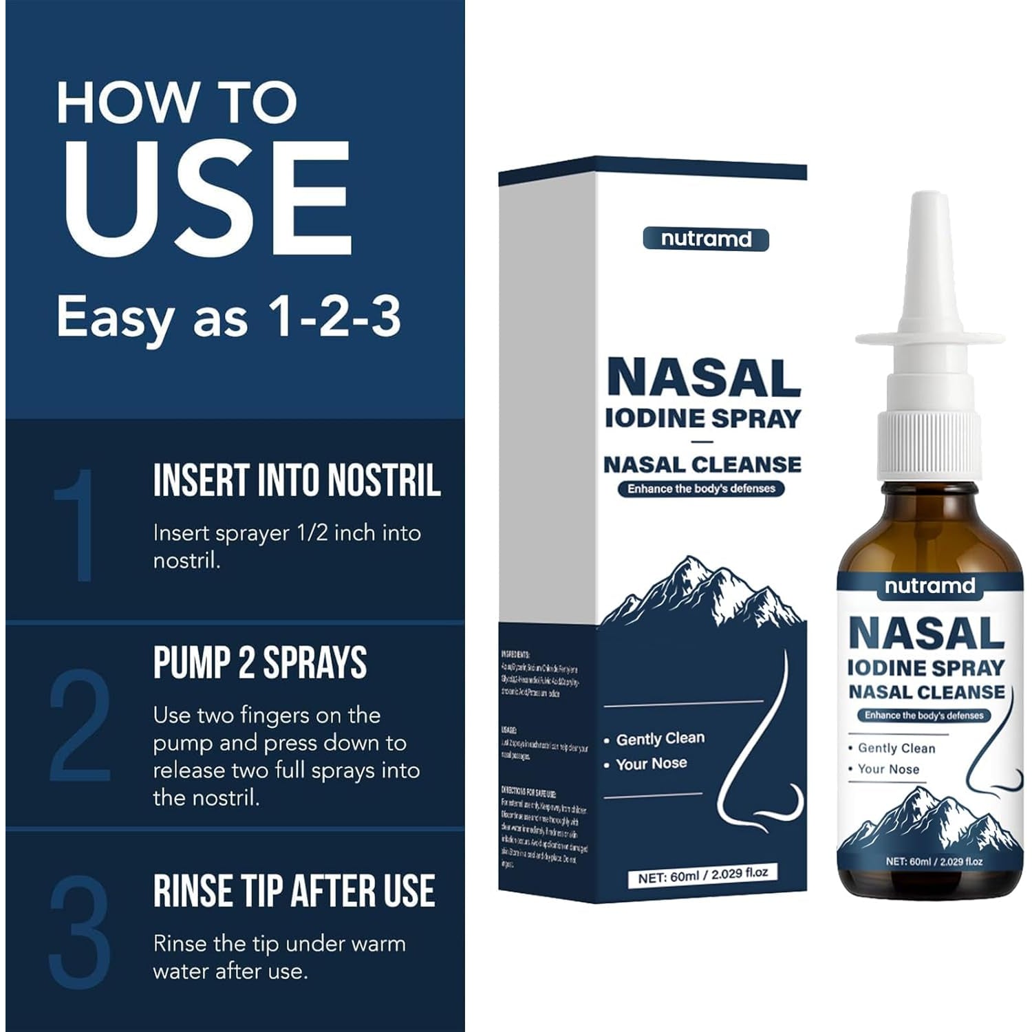 Nutramd Iodine Nasal Spray – Cleanses & Refreshes Your Nasal Passages – Iodine & Fulvic Acid Blend – 100% Natural Mineral Formula – 60 Ml (1Pc)