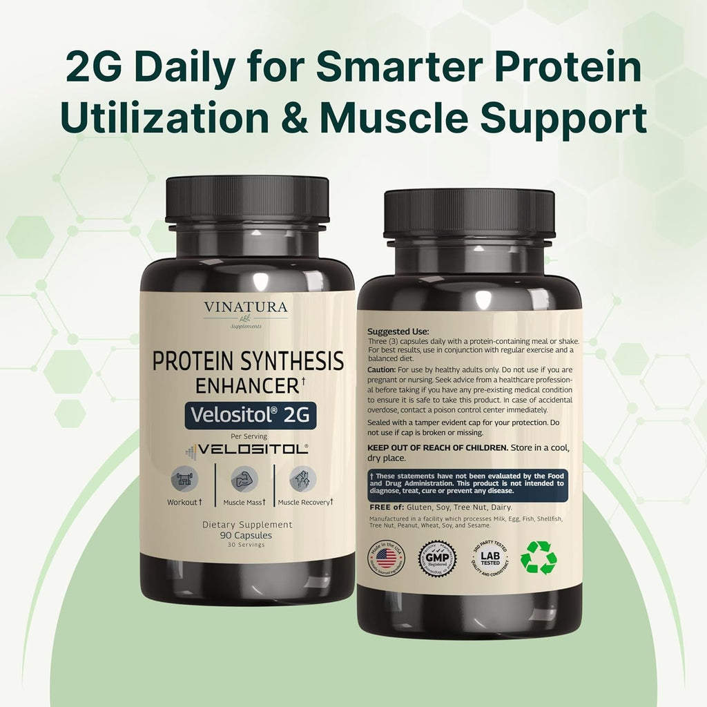VINATURA Velositol Supplements - Protein Synthesis Enhancer for Strength and Muscle Support, for Men and Women, 90 Capsules