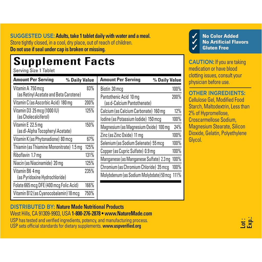 Nature Made Multivitamin for Him, Mens Multivitamins with No Iron, Daily Nutritional Support, Nature Made Multi Mens Vitamins & Minerals, 90 Tablets, 90 Day Supply