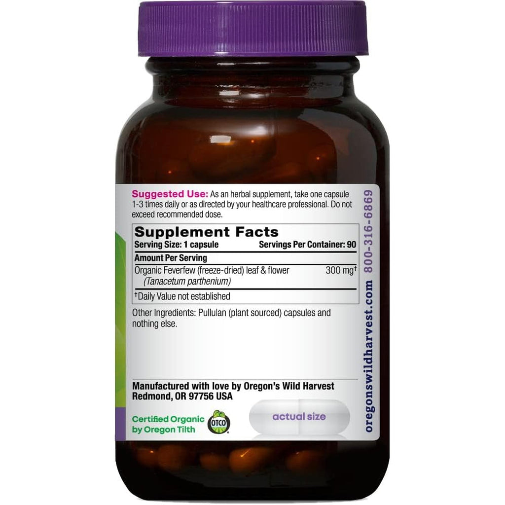 Oregon'S Wild Harvest Non-Gmo Feverfew (F.D.), Organic Herbal Supplements, 90 Count