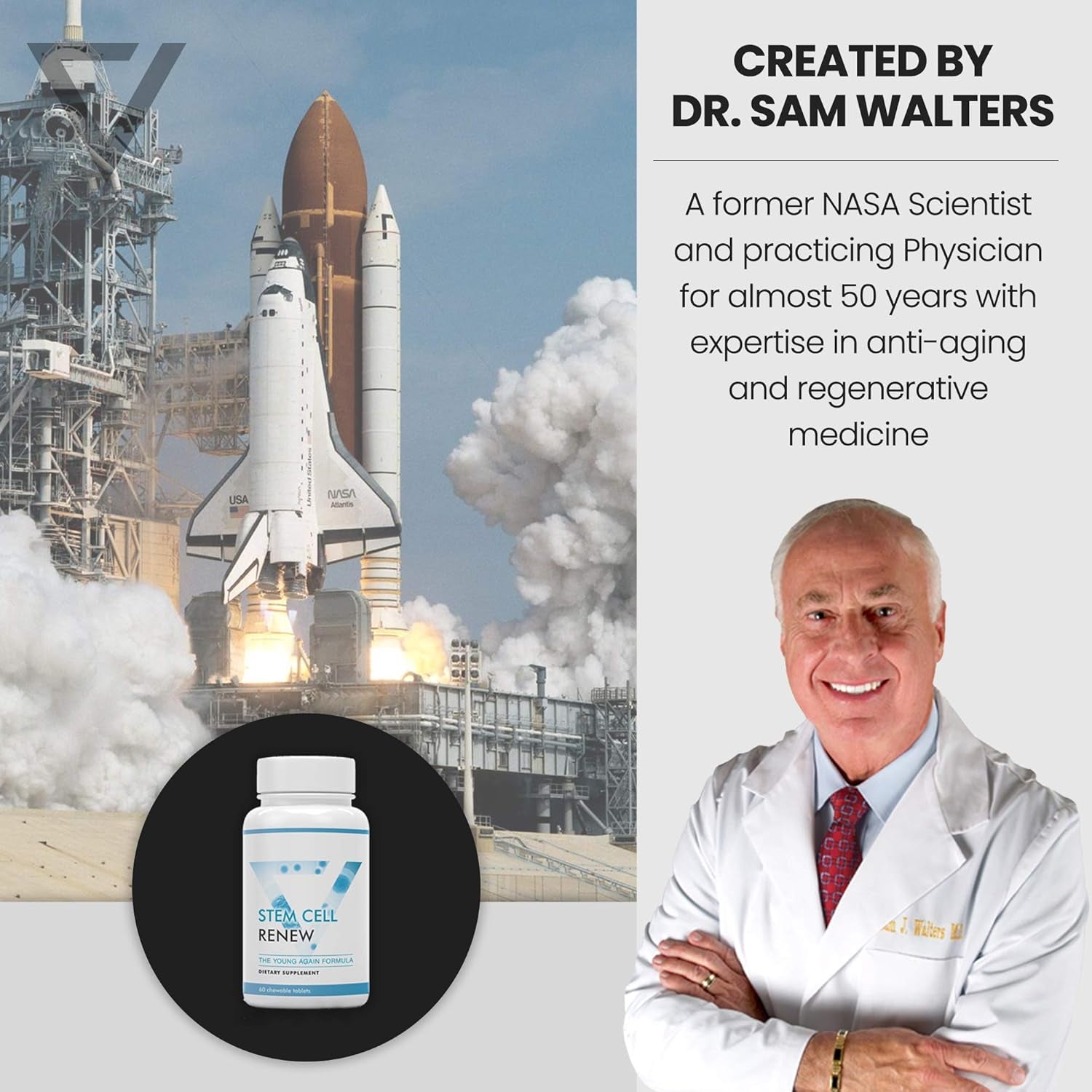 Stem Cell Renew | Boost Your Natural Supply of Stem Cells to Strengthen Mental Sharpness, Help Slow Signs of Aging and Restore Youthful Energy - Created by NASA Scientist | 1-Month Supply (60 Count)