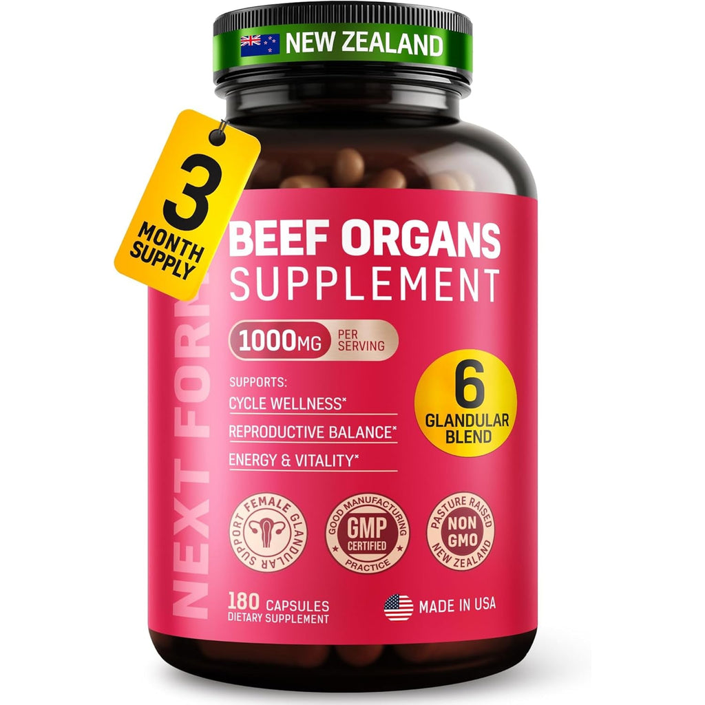 Beef Organ Supplement for Women 6 in 1 Complex Hormone Balance & Energy - 100% Grass Fed & Pasture Raised - Beef Liver, Kidney, Heart, Spleen, Pancreas and More - 180 Capsules
