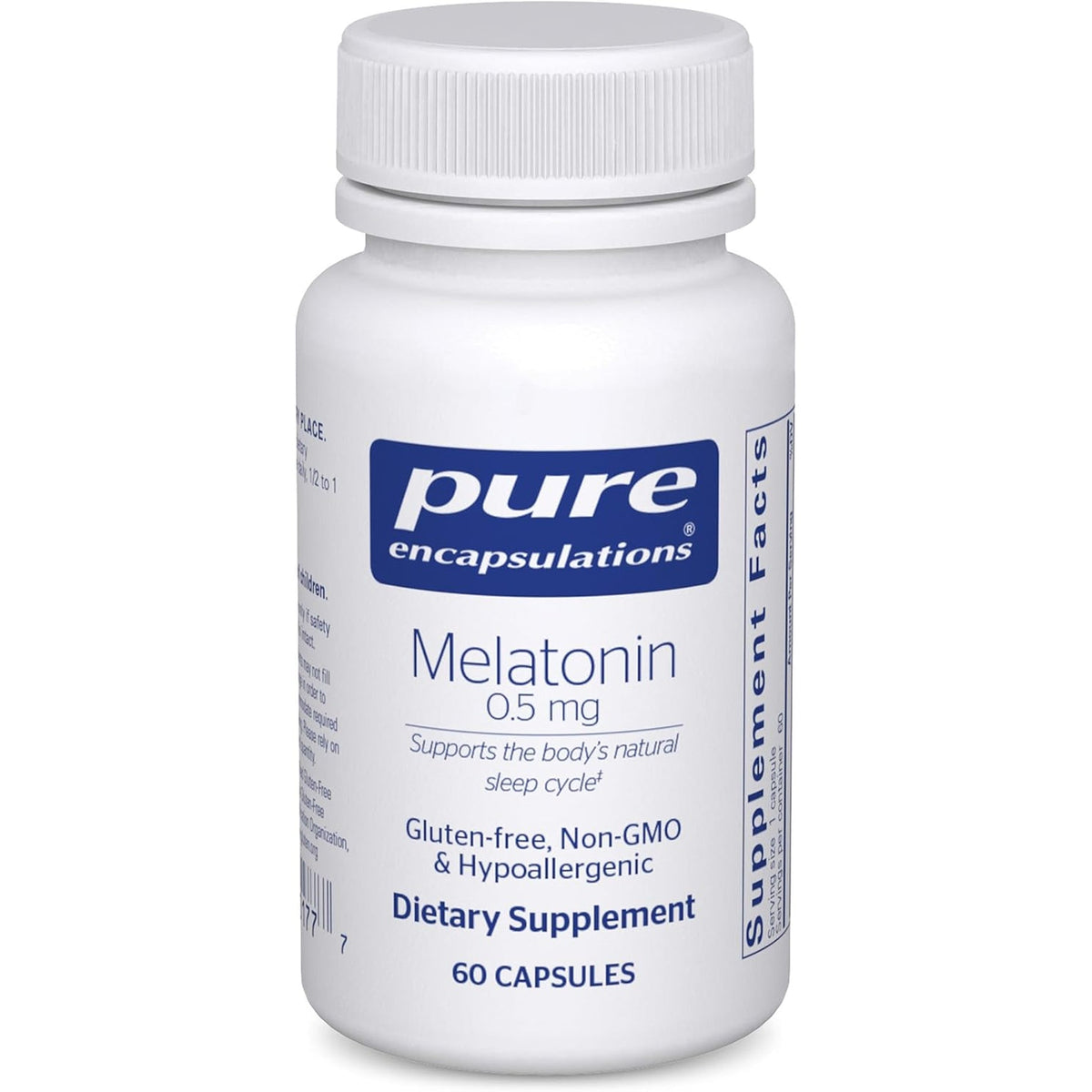 Pure Encapsulations Melatonin 0.5 Mg - Natural Sleep Helper for Bedtime - Regulates Sleep-Wake Cycle - 0.5 Mg Melatonin - Vegan & Non-Gmo - 60 Capsules