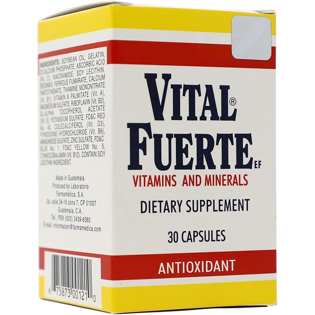 Vital Fuerte, Vitamins and Minerals Supplement, 30 Capsules, Bottle.