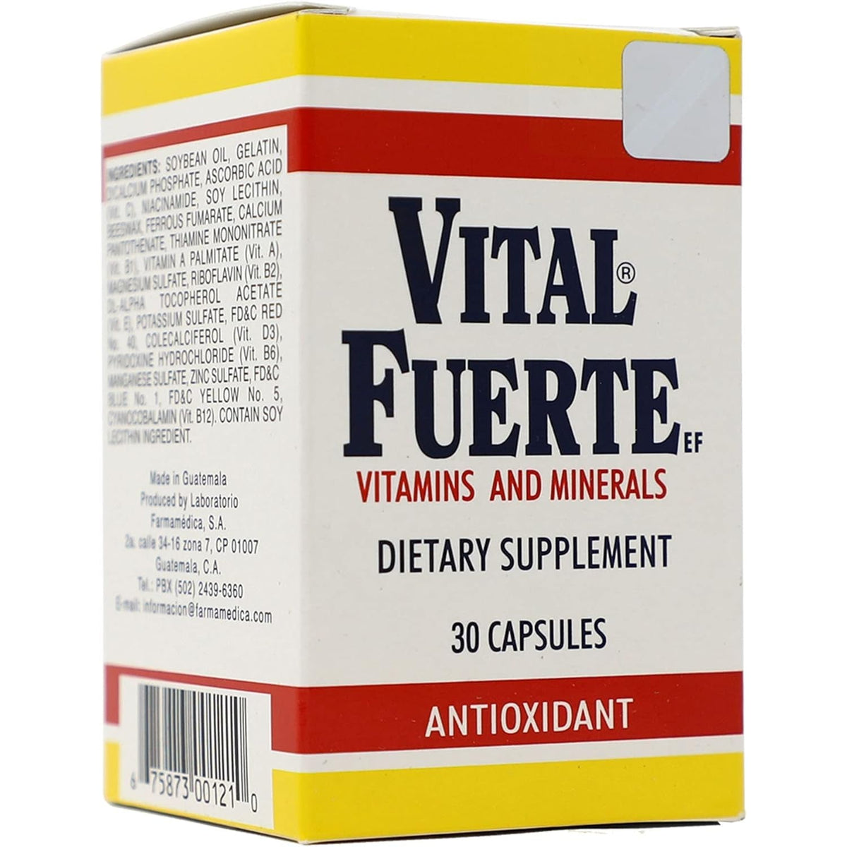 Vital Fuerte, Vitamins and Minerals Supplement, 30 Capsules, Bottle.