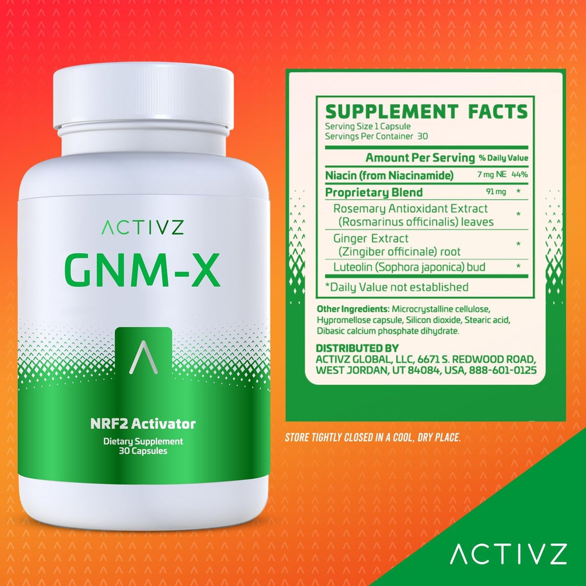 ACTIVZ GNM-X - Nrf2 Activator for Genetic Cellular Defense and Enhanced Well-Being - Supports Longevity and Epigenetic Health - 30 Capsules