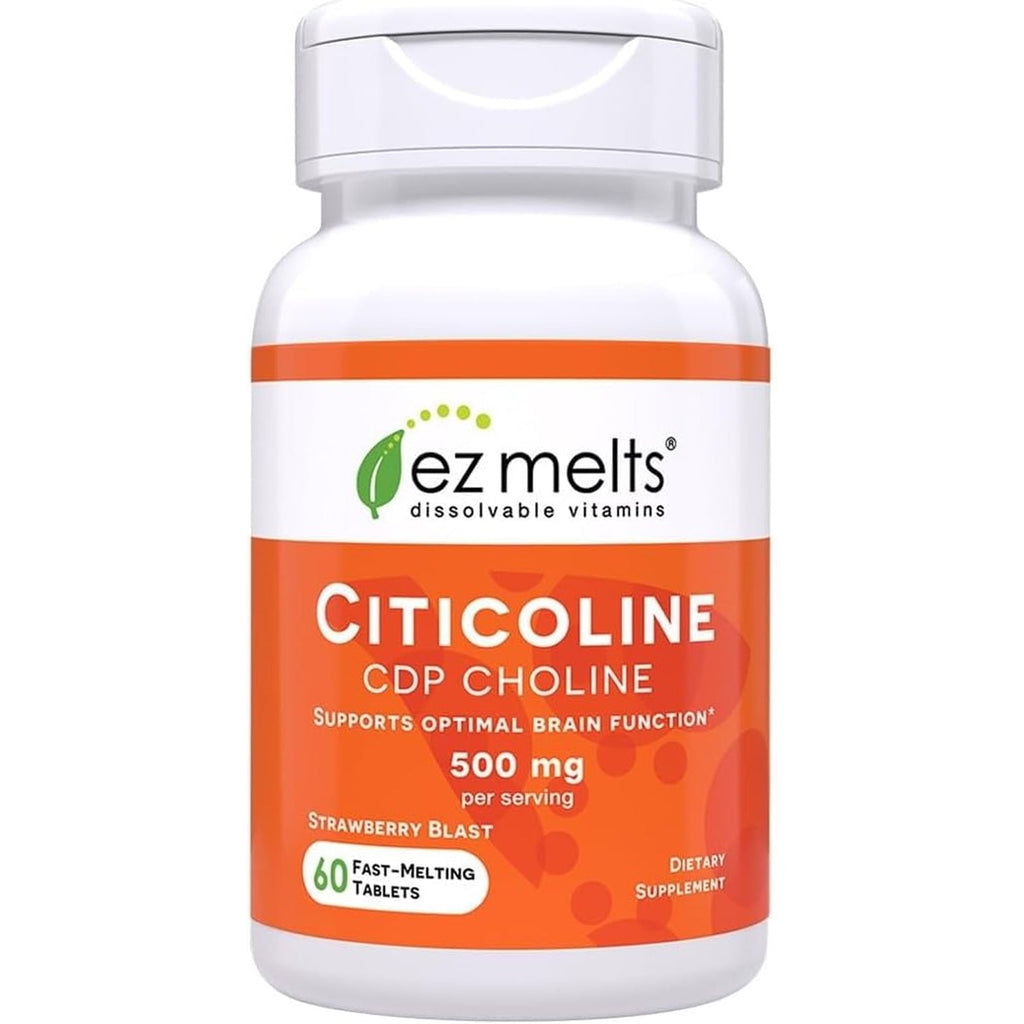 EZ Melts Citicoline - Brain Health & Memory Support Supplement - No Artificial Flavors - Non-Gmo & Vegan - Strawberry Blast - 60 Dissolvable Tablets (60 Servings)