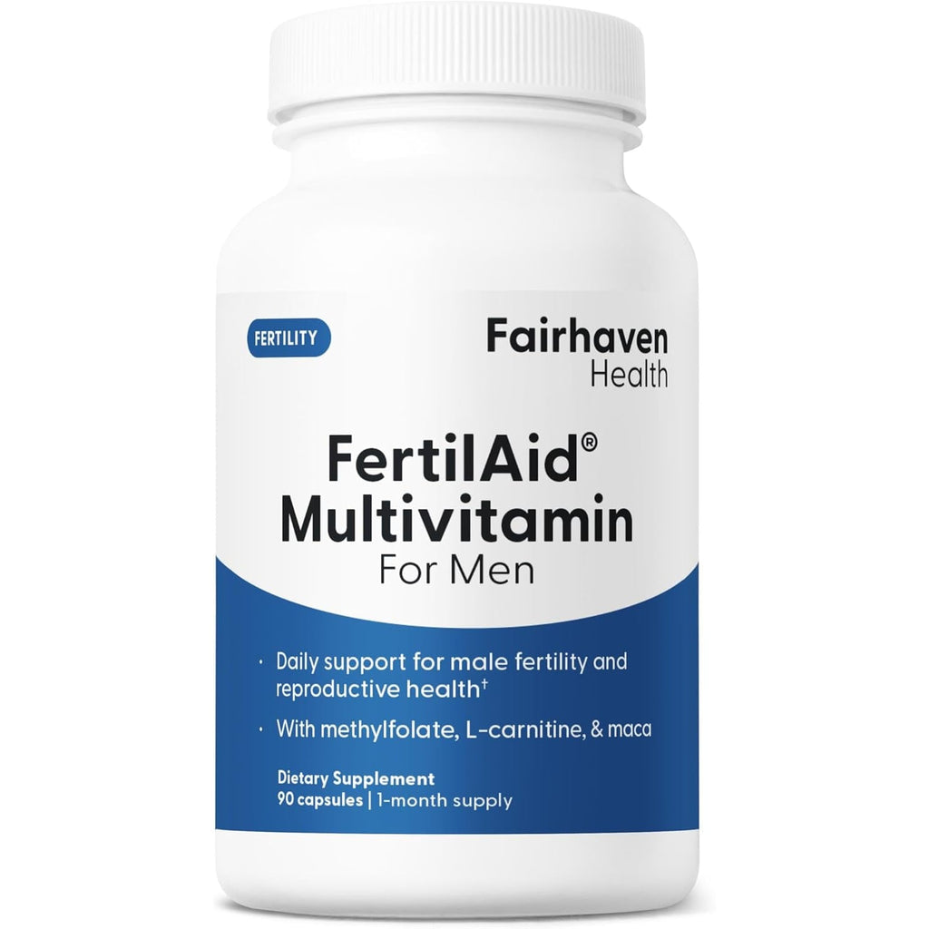 Fairhaven Health Fertilaid for Men | Male Fertility Supplement for Count and Motility | Pre-Conception Support with L-Carnitine, Coq10, Maca and Zinc | 90 Capsules | 1 Month Supply