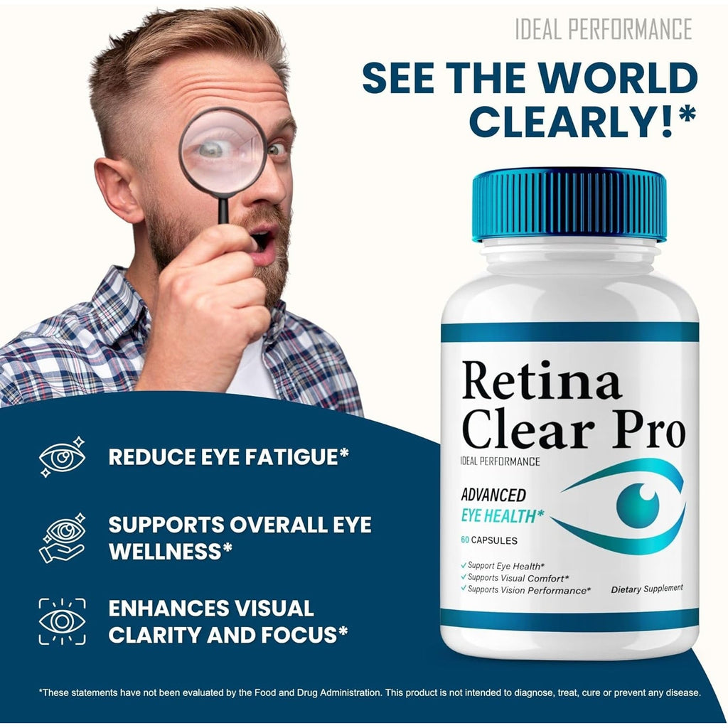 Retina Clear Eye Supplement - Retina Clear for Eyes Capsules - Maximum Strength, Advanced Formula All Natural Visual Wellness, Retinaclear Pro Reviews (60 Capsules)