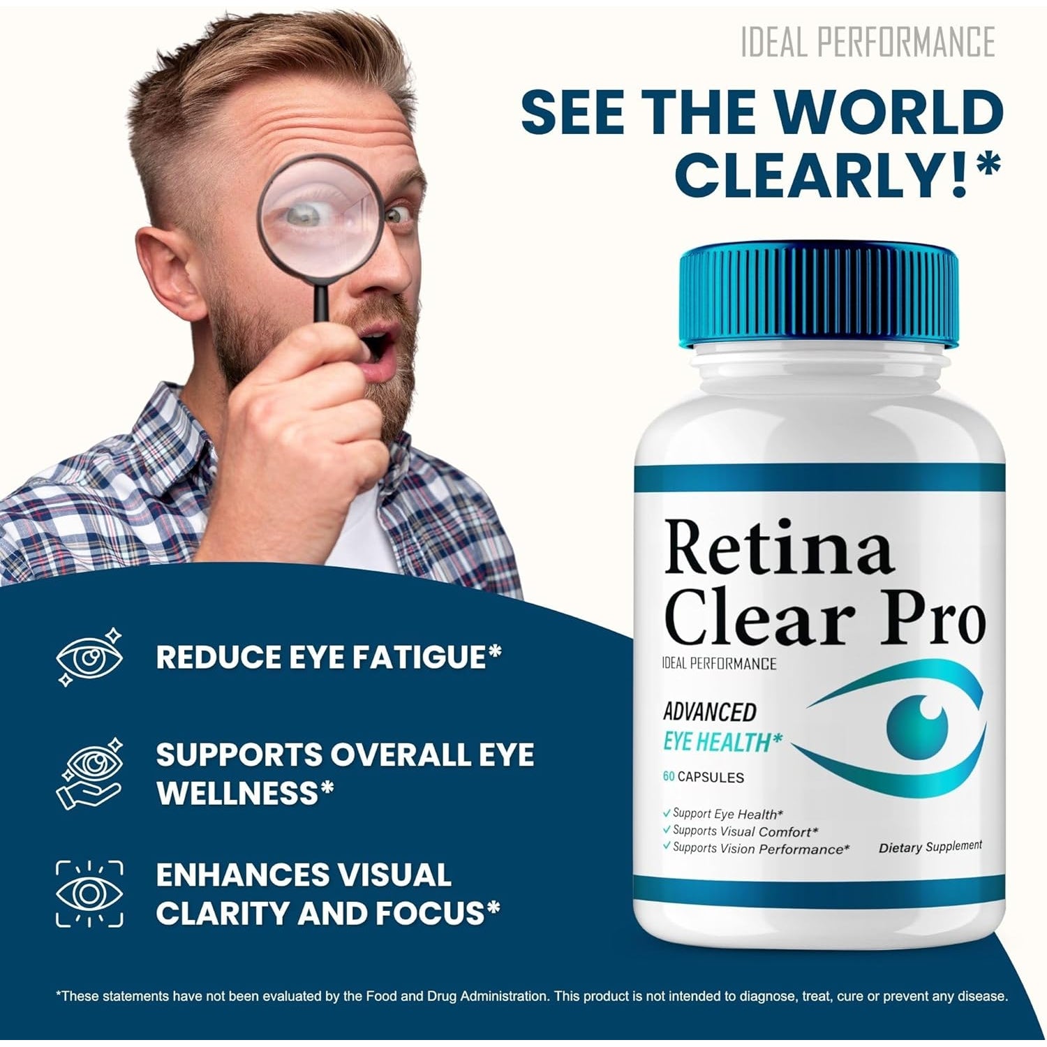 Retina Clear Eye Supplement - Retina Clear for Eyes Capsules - Maximum Strength, Advanced Formula All Natural Visual Wellness, Retinaclear Pro Reviews (60 Capsules)