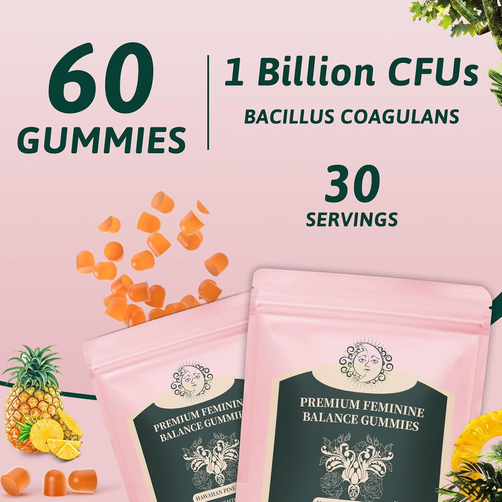 Feminine Balance Gummies for Women - Premium Balance Supplement for Women PH Health, Gut Healthy, Immune Support, Hawaiian Pineapple Flavor, 60 Gummies