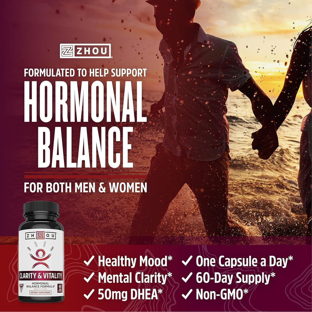ZHOU Clarity & Vitality - DHEA Supplement for Women and Men, 50Mg Pure DHEA for Hormonal Balance, Healthy Aging Support, Vegan - 60 Veggie Capsules (Pack of 1)