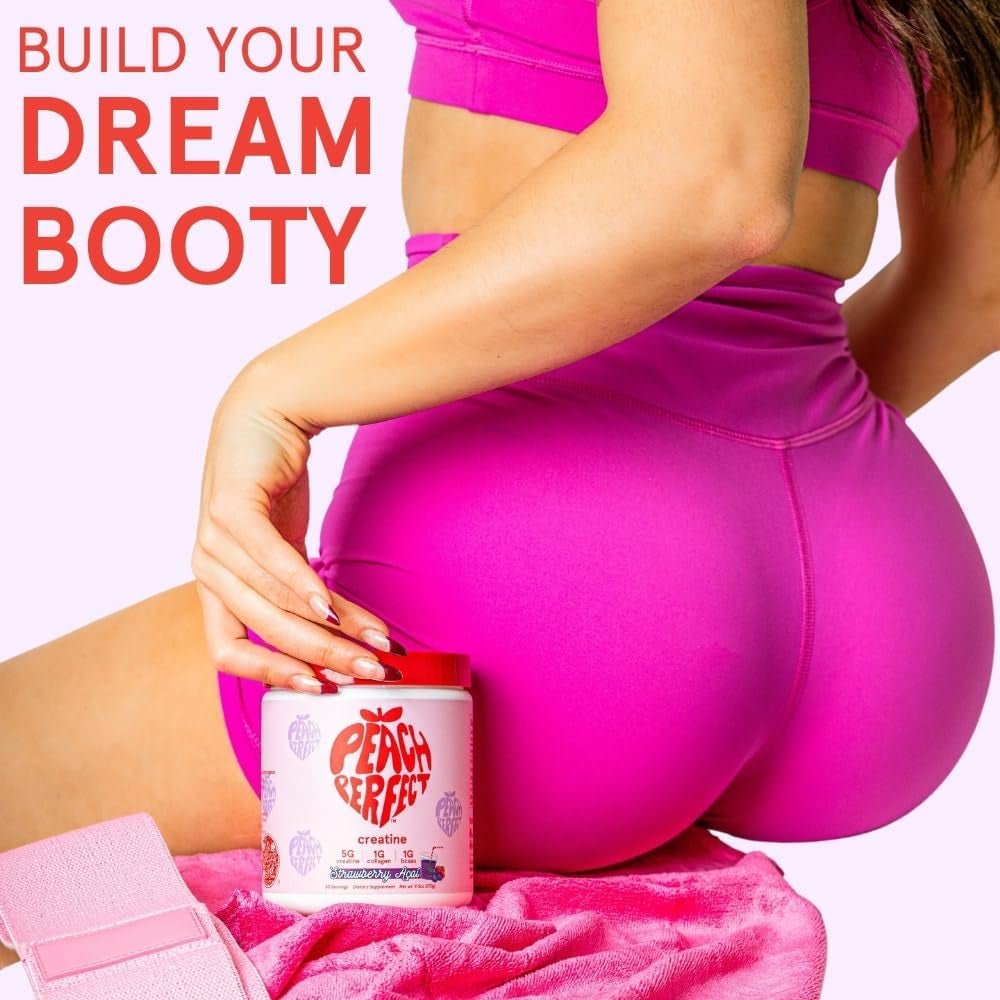 Peach Perfect Creatine for Women – Micronized Creatine Monohydrate Powder with BCAA & Collagen for Glute Strength Support, Boosts Energy, Focus, Strength, and Endurance – Pink Lemonade, 30 Servings