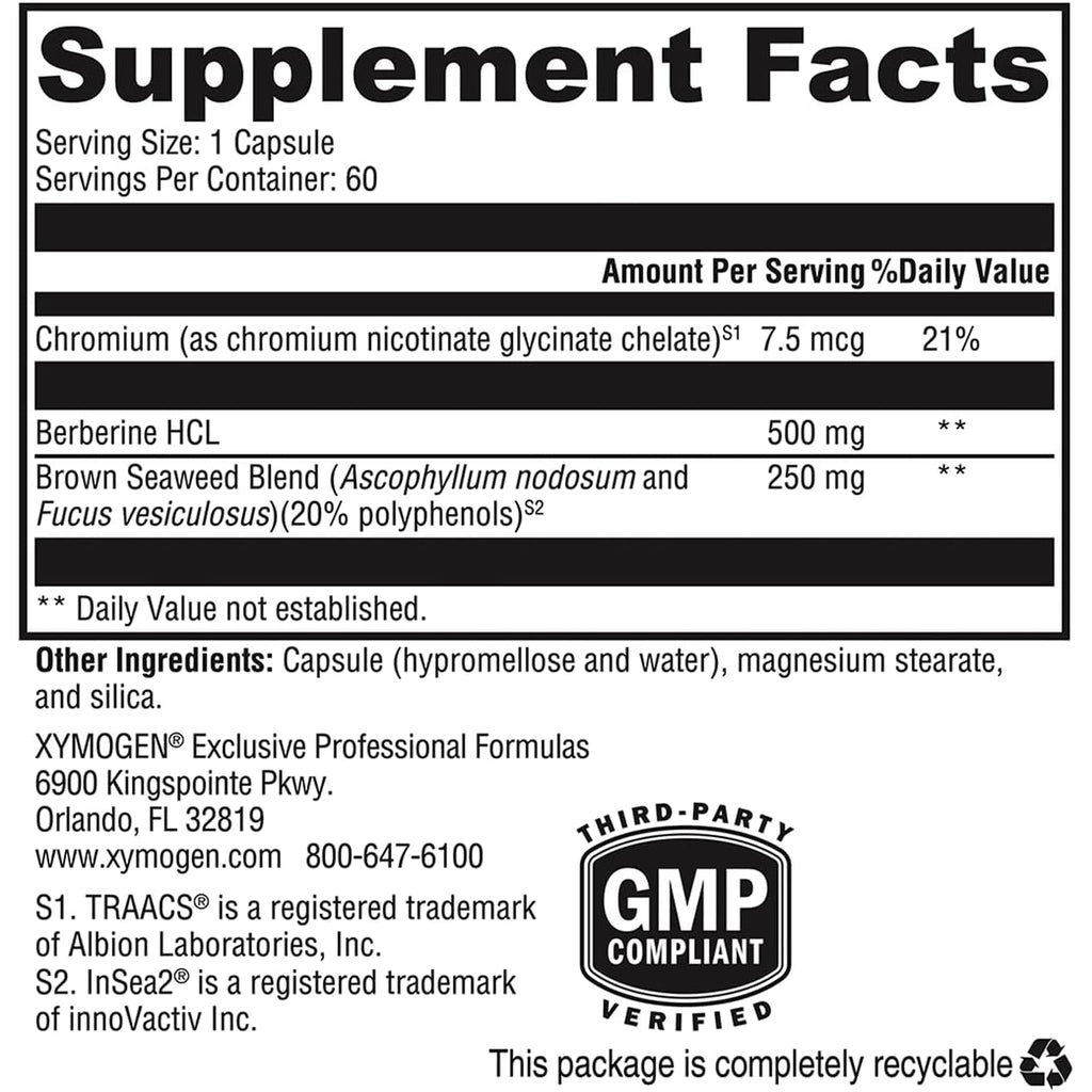 XYMOGEN Berberine with Insea2 - Blend of Polyphenols - Cellular Metabolic & Immune Support - Plant-Based, Gluten-Free & Non-Gmo - 60 Capsules