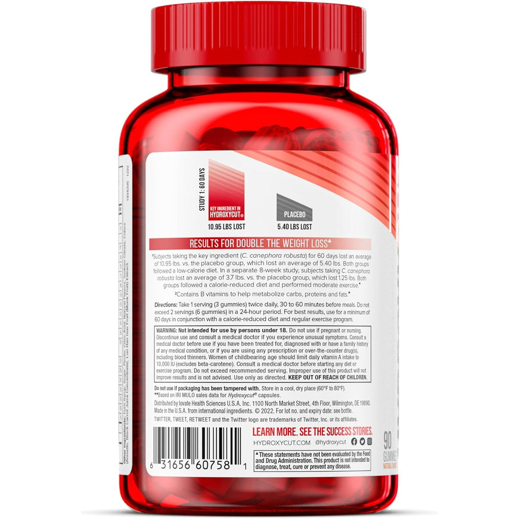 Hydroxycut Weight Loss + Multivitamin Gummies - Nutritional Supplement - Metabolism Support for Men & Women - Green Coffee Extract, 15 Vitamins & Minerals - Caffeine Free - Fruit Flavor - 90 Gummies