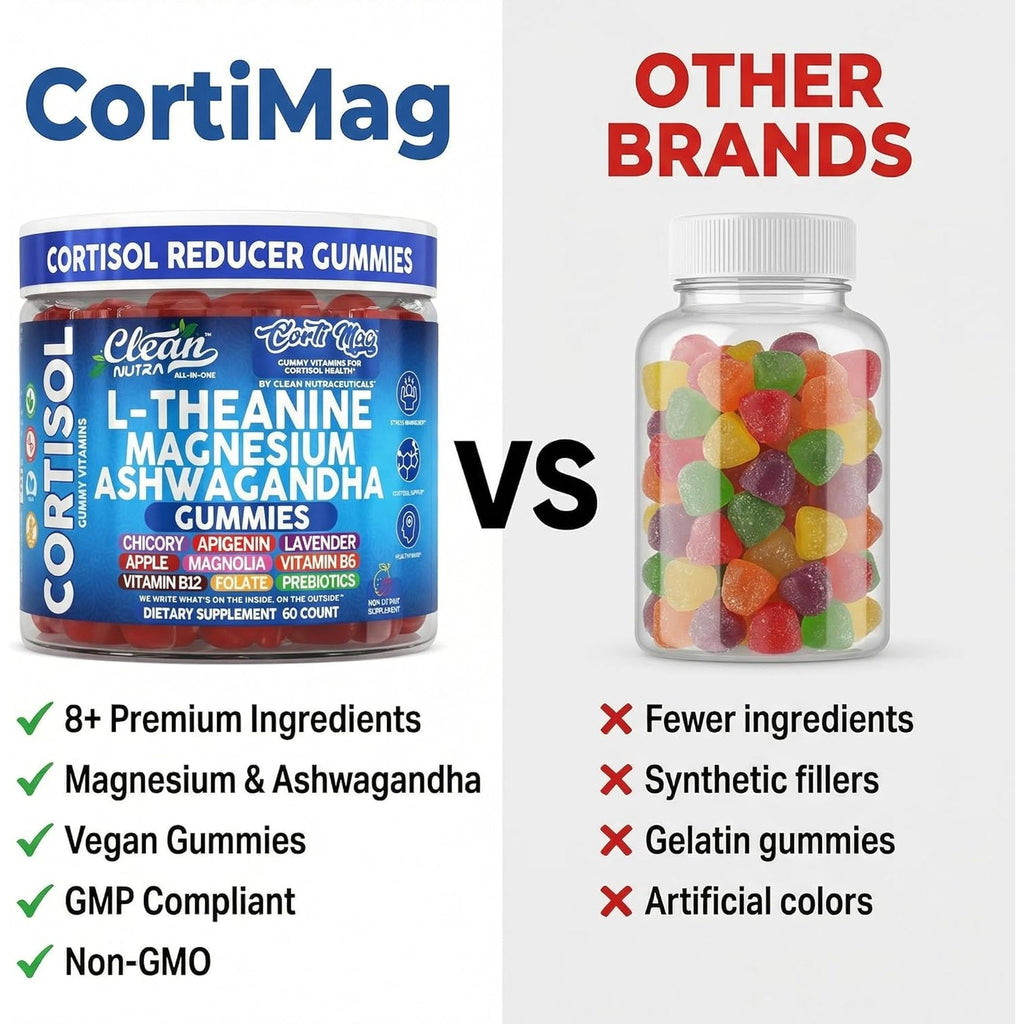 Clean Nutra Cortisol Supplement Gummies L-Theanine Magnesium Ashwagandha Apigenin Vitamin B6 Sleep and Calm Support Lavender Chicory Prebiotic Advanced Gummy Formula