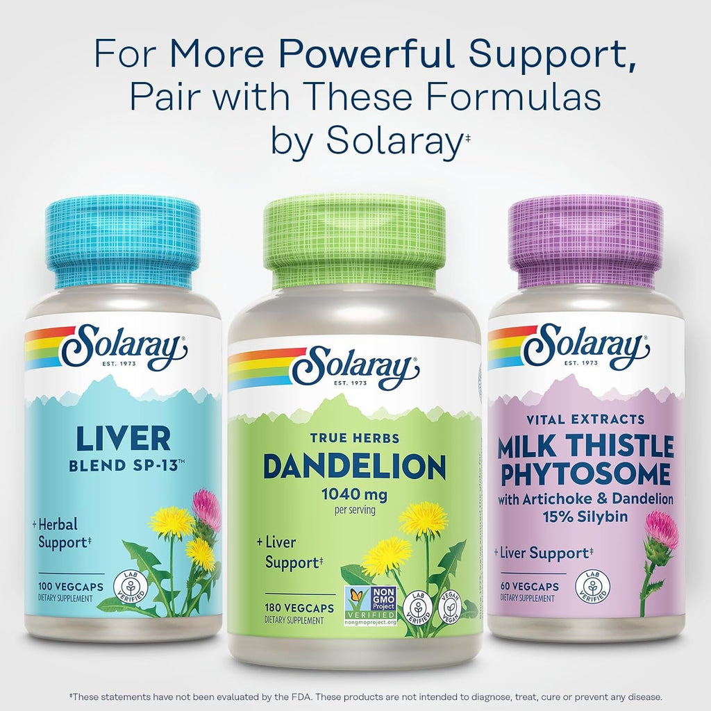 SOLARAY Dandelion Root Supplement - Healthy Kidney and Liver Support - 1,040 Mg per Serving - Vegan, Lab Verified, 60-Day Guarantee - 90 Servings, 180 Vegcaps