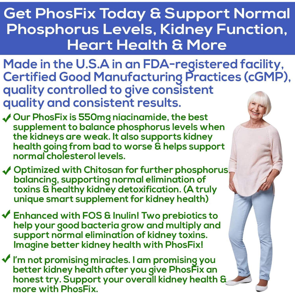 Phosfix 120 Pills Phosphorus Binder with Chitosan for Supporting Normal Phosphorus Levels and Kidney Health. Renal Supplement Optimal Health
