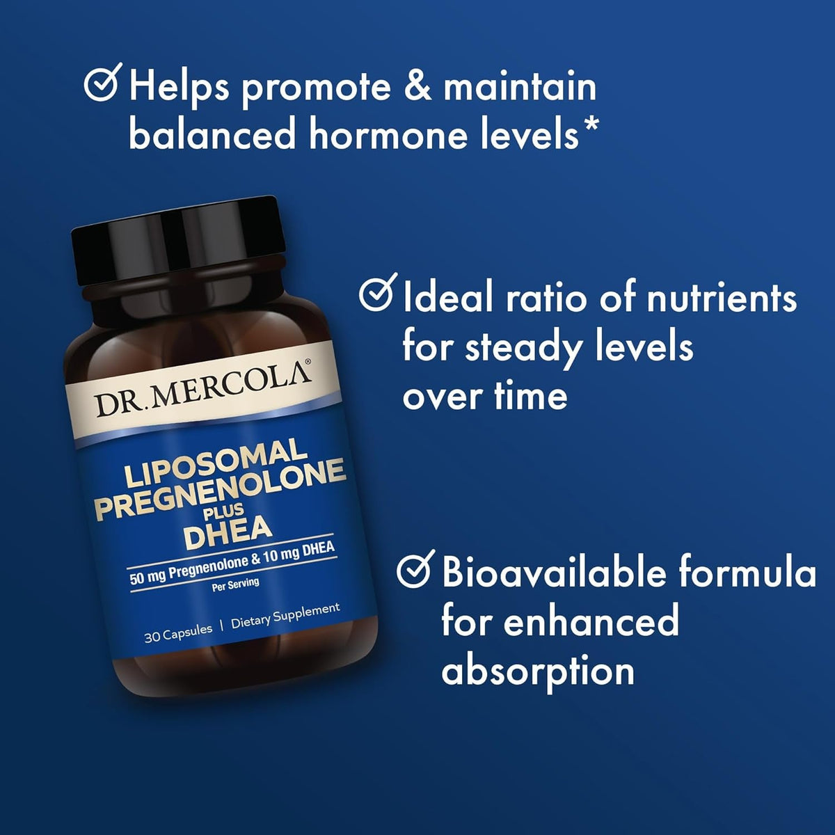 Dr. Mercola Liposomal Pregnenolone plus DHEA, 30 Servings (30 Capsules), 50 Mg Pregnenolone per Serving, 10 Mg DHEA per Serving, Dietary Supplement, Non-Gmo