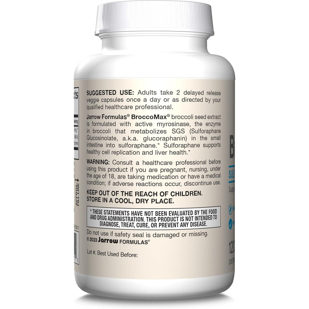 Jarrow Formulas Broccomax Sulforaphane Generator 35 Mg, Sulforaphane Glucosinolate & Myrosinase, Broccoli Seed Supplement for Liverhealth Support, 120 Delayed Release Veggie Capsules, 60 Day Supply