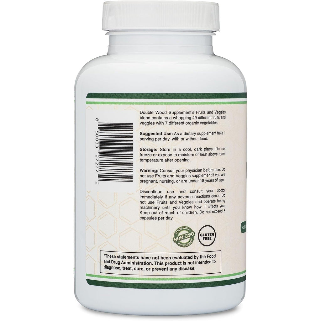 Fruits and Veggies Supplement (Daily Blend of 49 Different Fruits and Vegetables, 23 Veggies and 29 Fruits) 1,500Mg Servings, 180 Capsules (No Fillers, Vegan Safe, Non-Gmo) by Double Wood
