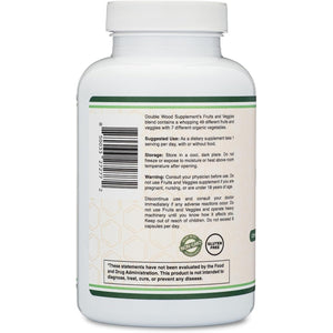 Fruits and Veggies Supplement (Daily Blend of 49 Different Fruits and Vegetables, 23 Veggies and 29 Fruits) 1,500Mg Servings, 180 Capsules (No Fillers, Vegan Safe, Non-Gmo) by Double Wood