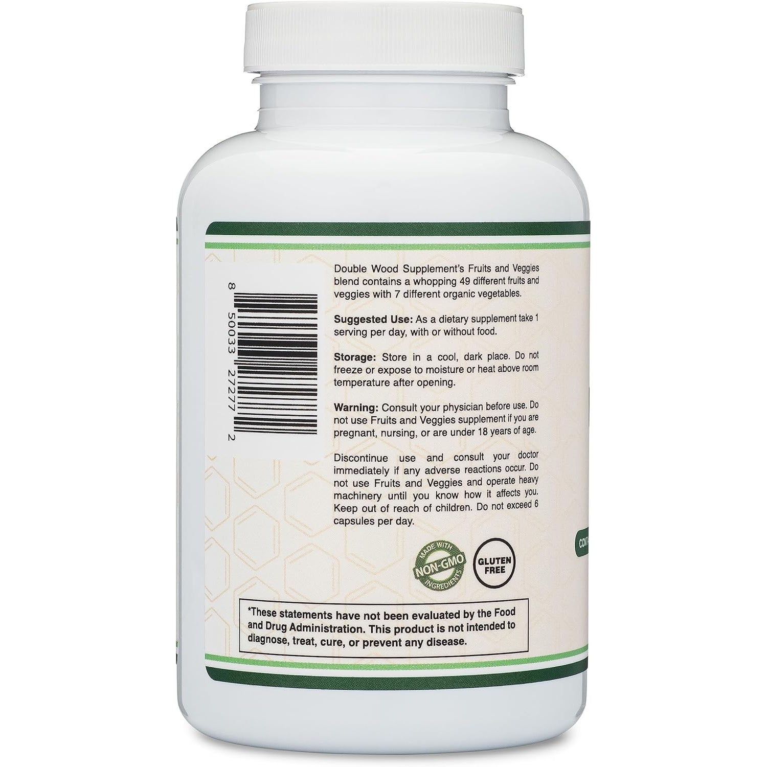 Fruits and Veggies Supplement (Daily Blend of 49 Different Fruits and Vegetables, 23 Veggies and 29 Fruits) 1,500Mg Servings, 180 Capsules (No Fillers, Vegan Safe, Non-Gmo) by Double Wood