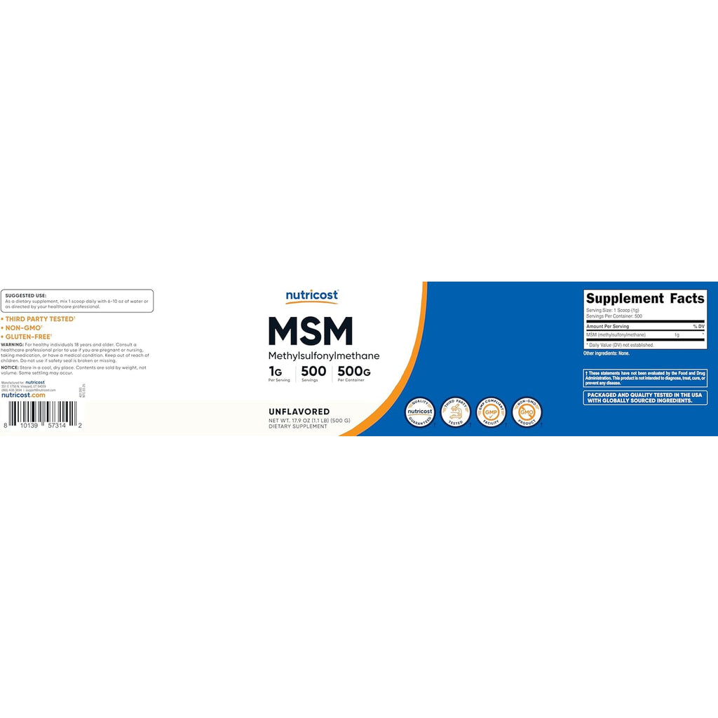 Nutricost Pure MSM Powder 500 Grams (Methylsulfonylmethane)
