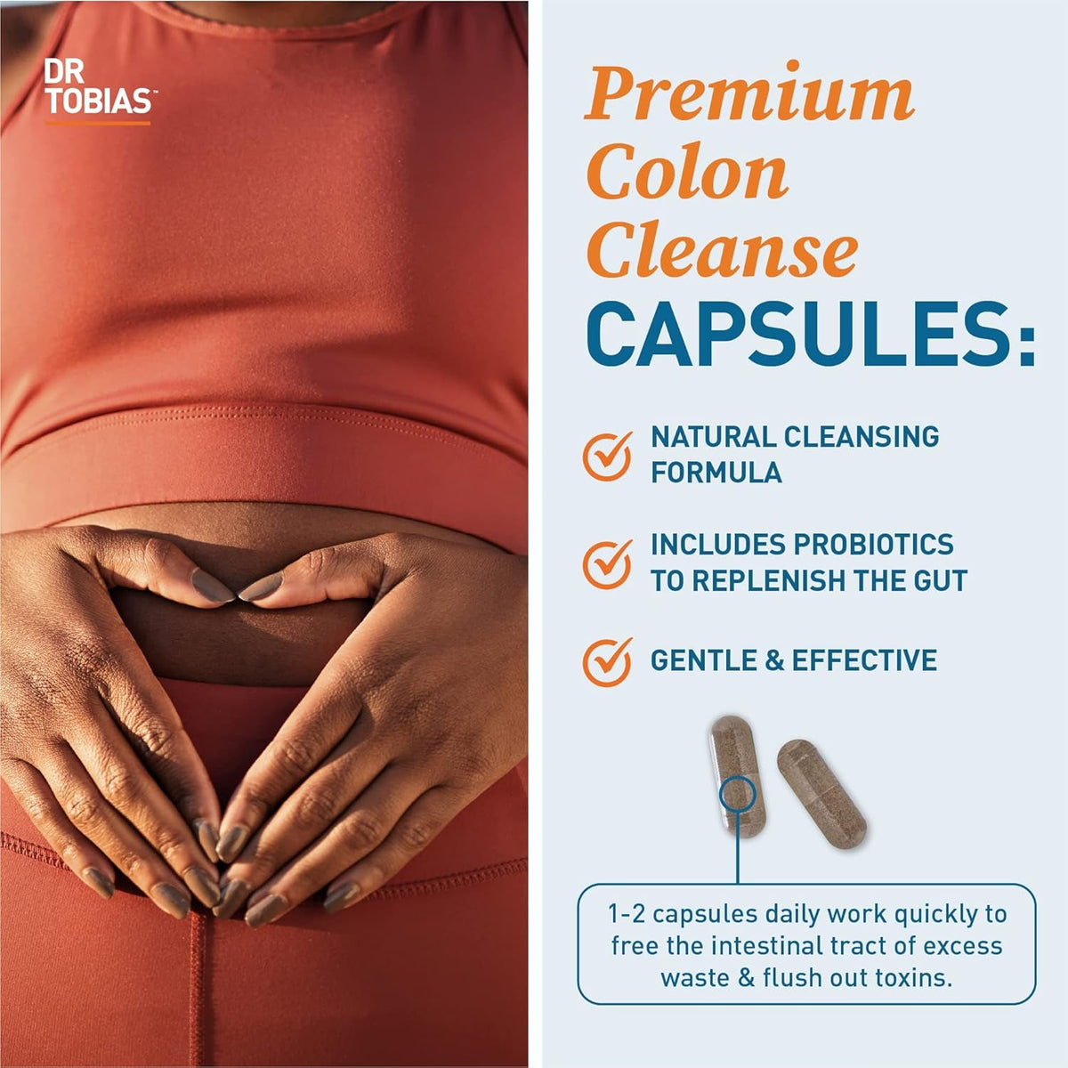 Dr. Tobias Colon Cleanse - Constipation Relief & Gut Health Support for Women & Men | 14 Day Colon Cleanser for a Gentle Colon Detox & Gut Flush - 28 Capsules (1-2 Daily)
