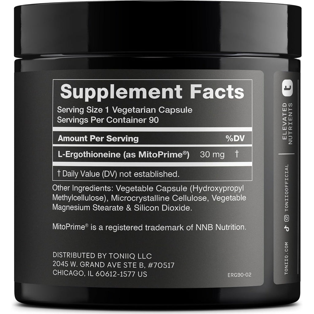 Ergothioneine with Clinically Studied Mitoprime® - High Potency 30Mg with 98% Purity - Fermentation-Based L Ergothioneine Supplement - Longevity and Immune Support - Third-Party Tested, 90 Capsules