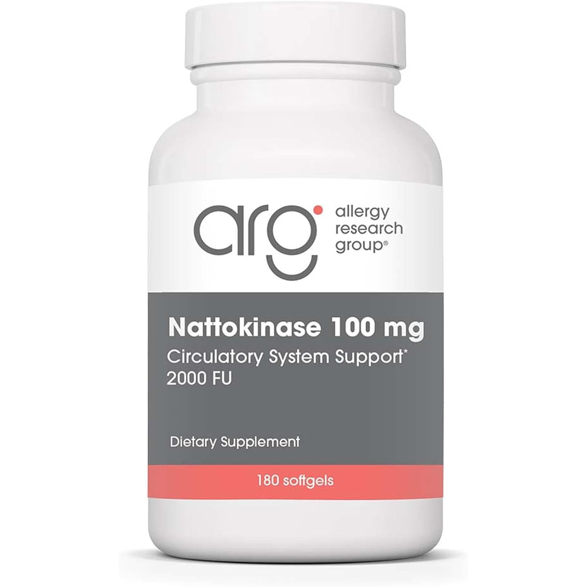 Allergy Research Group ARG Nattokinase 100 Mg - Supplement to Support Healthy Circulation - Delivers 100 Mg Nattokinase NSK-SD from Fermented Soybeans per Serving - 180 Servings - 180 Capsules