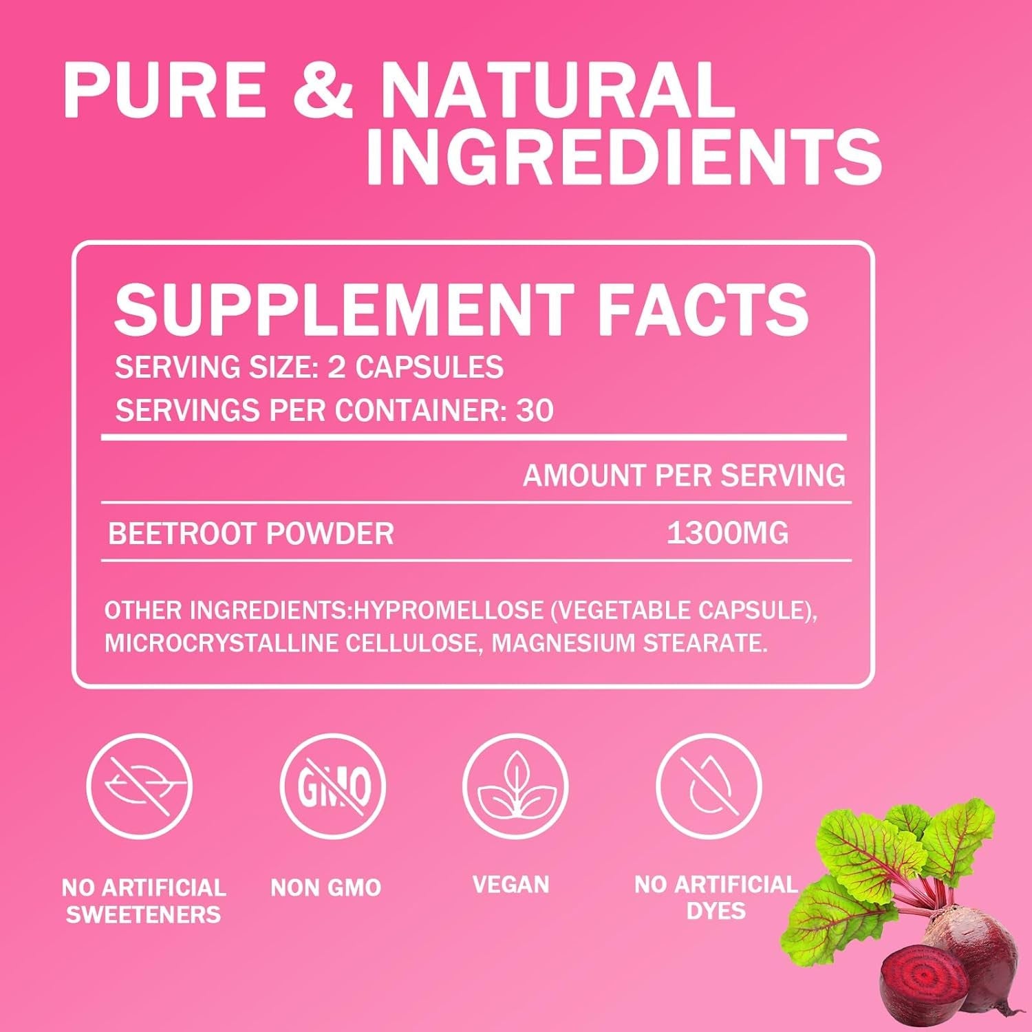Beet Root Capsules – 1300Mg Beetroot Powder for Natural Energy & Endurance Support, Non-Gmo, 60 Capsules, 30-Day Supply (1Pc)