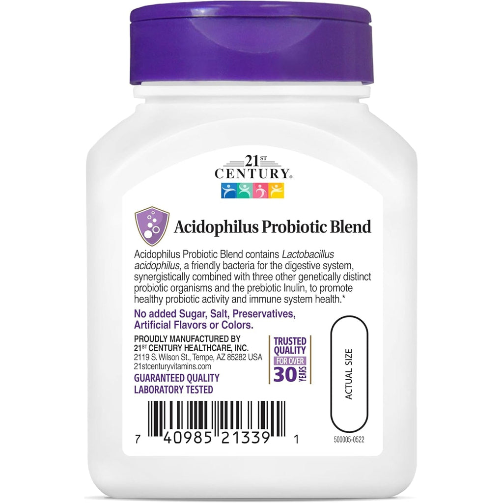 21St Century Acidophilus Probiotic Blend Capsules (100 Count), Daily Probiotic Supplement with Lactobacillus Acidophilus, Supports Digestive Health & Immune System, Non-Gmo, Gluten-Free