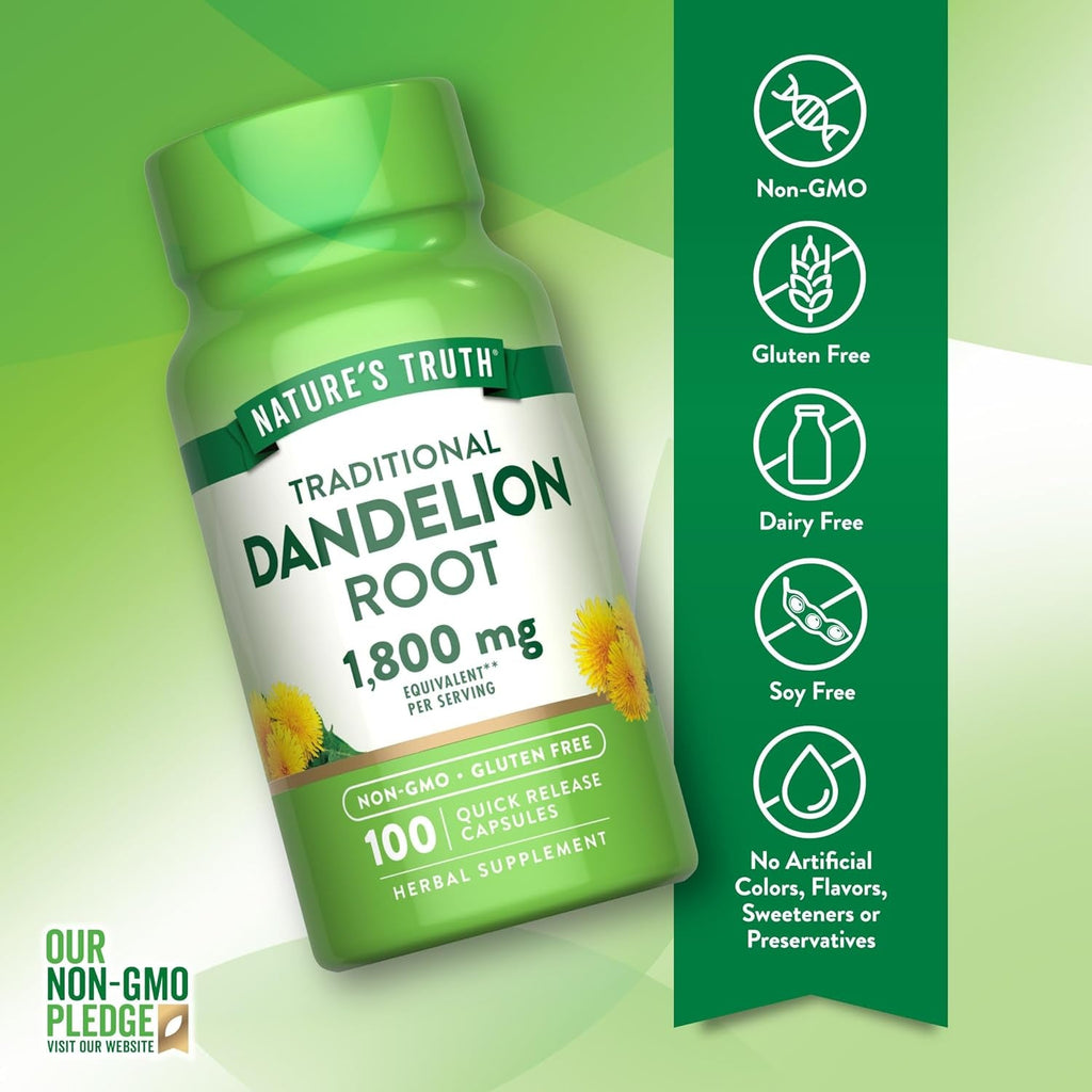 Nature'S Truth Dandelion Root Capsules | 100 Count | Non-Gmo & Gluten Free Supplement