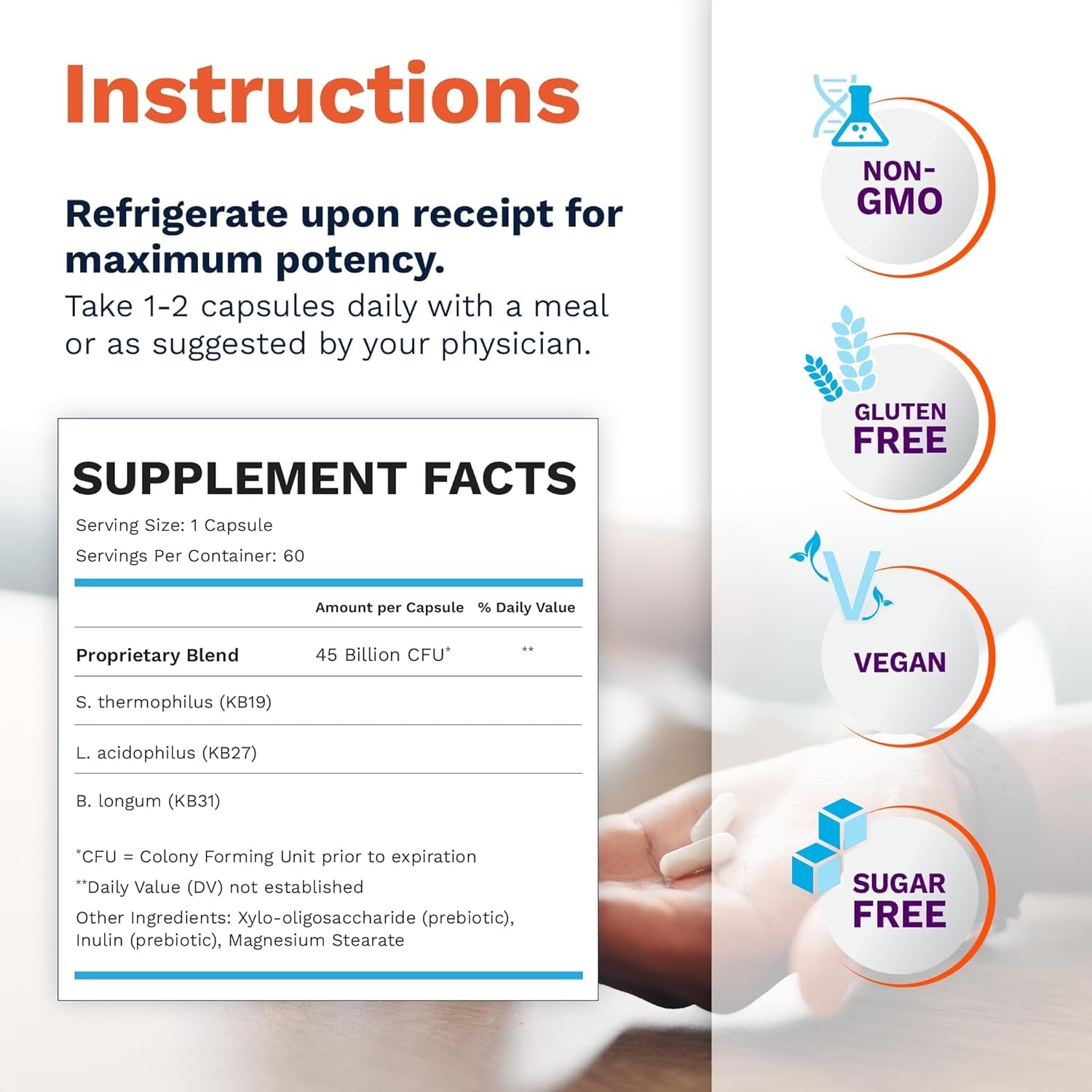 Renadyl Kidney Probiotic Supplement | Urea, Creatinine, & Uric Acid Support | 45 Billion Cfus | Clinically Tested, Non-Gmo, & Made in USA, 60 Capsules (1 Bottle, 1 Month Supply)