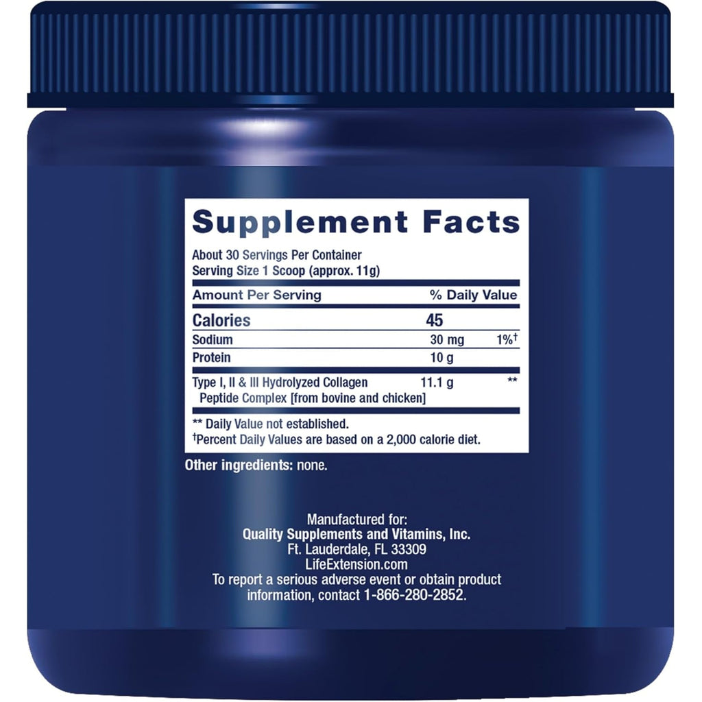 Life Extension Collagen Peptides for Skin & Joints, Collagen Types I, II & III in an Easy-Mix Powder, Gluten Free, Non-Gmo, Net Weight 343 Grams