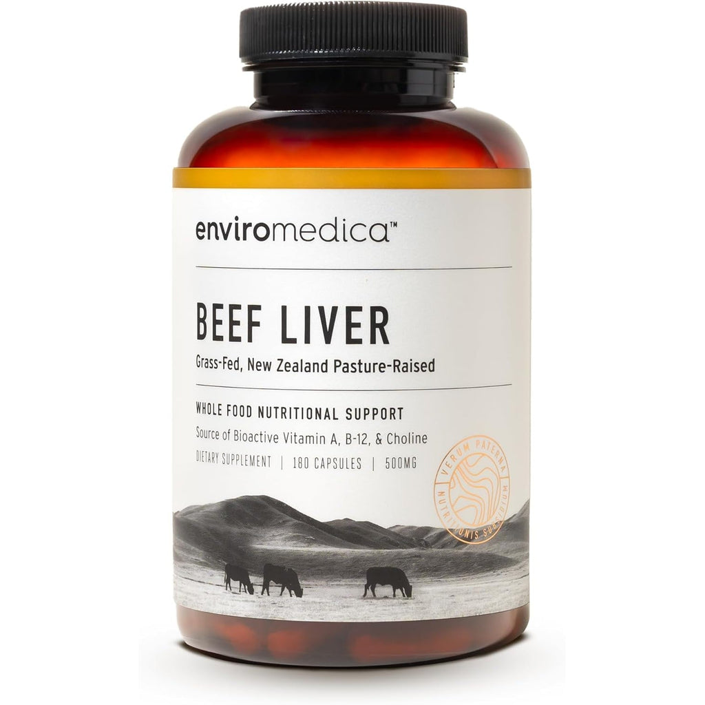Enviromedica Grass Fed Beef Liver Capsules - Freeze Dried Liver Supplement for Men & Women with Preformed Vitamin A, Pastured & Grassfed New Zealand Bovine Beef Organ Meat,180 Pills