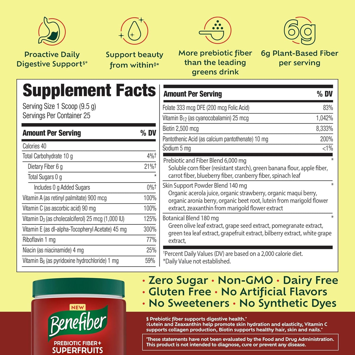 Benefiber Prebiotic GLP-1 Friendly Fiber + Superfruits Dietary Supplement, Strawberry Dragon Fruit Flavor, 8.8 Oz (250G)