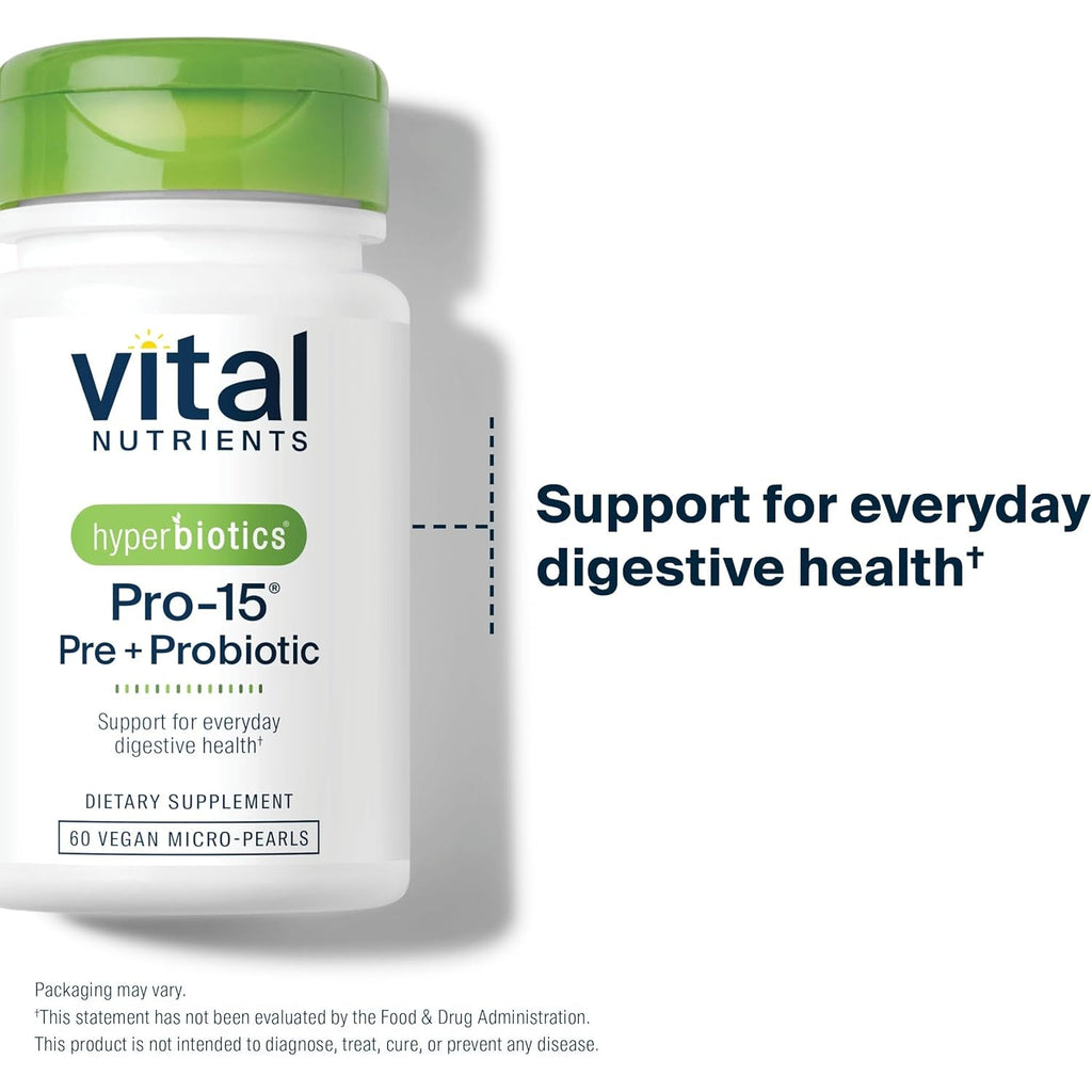 Hyperbiotics Vital Nutrients Pro-15 Prebiotics and Probiotics for Women and Men | 15 Science Backed Strains | Supports Occasional Constipation, Diarrhea, Gas & Bloating | 60 Vegan Time Release Pearls