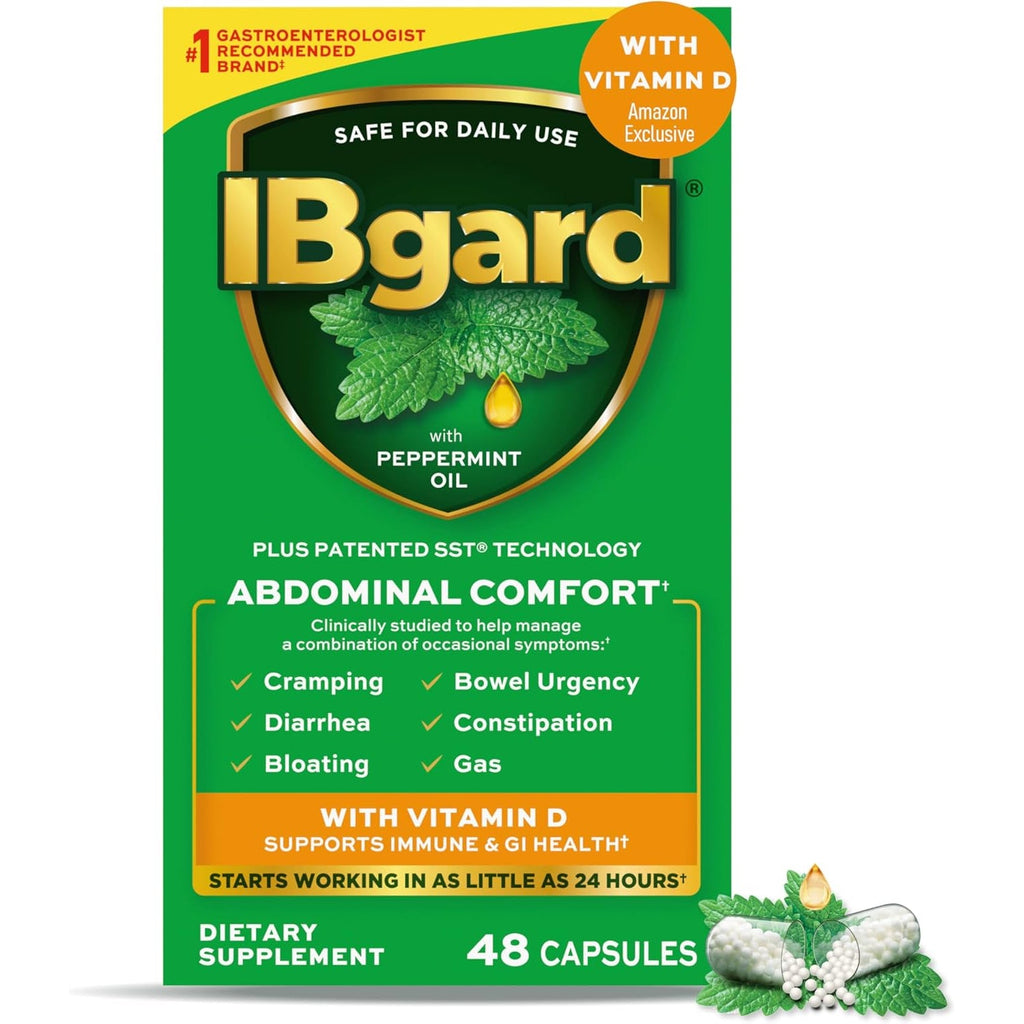Ibgard with Vitamin D, Peppermint Oil Capsules, Supports Immune and GI Health, 48 Capsules (Amazon Exclusive)